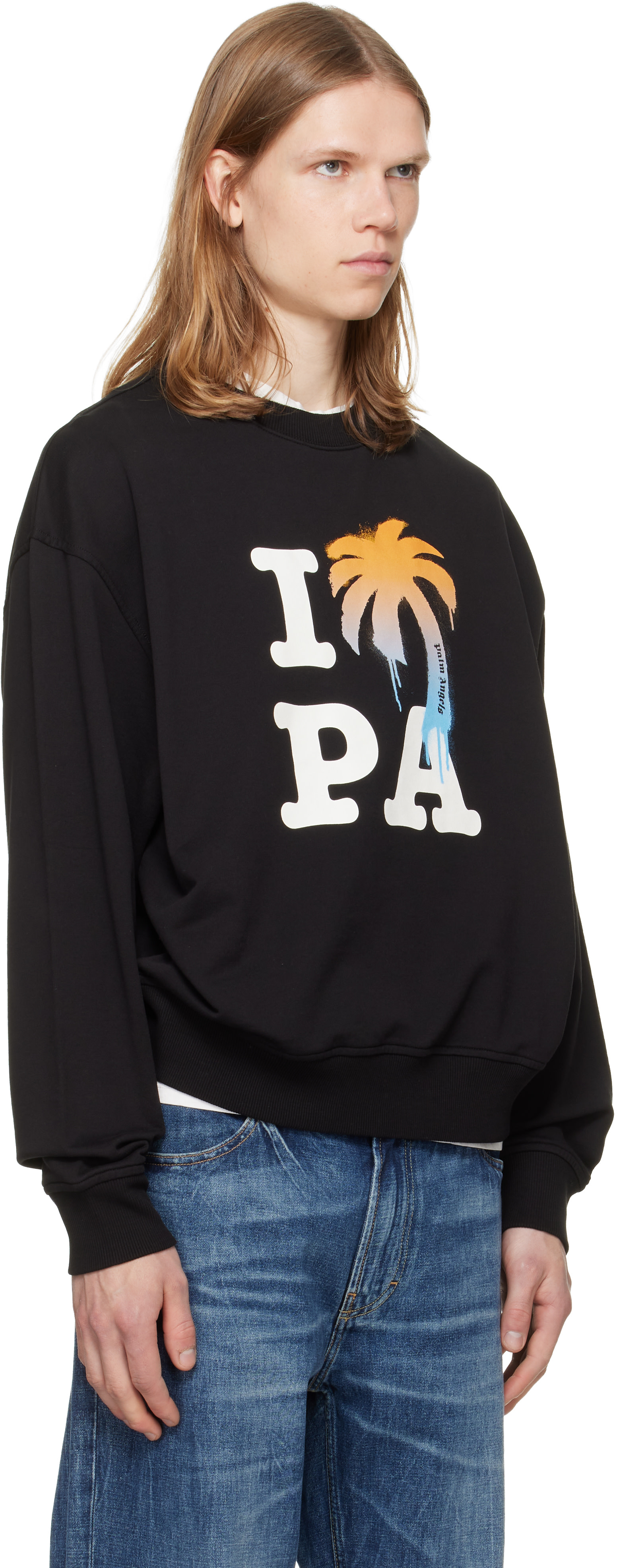 新品■パームエンジェルス■ I LOVE PA オーバーサイズ ニット■ Palm Angels: ブラック 'I Love PA' Regular Crew スウェットシャツ