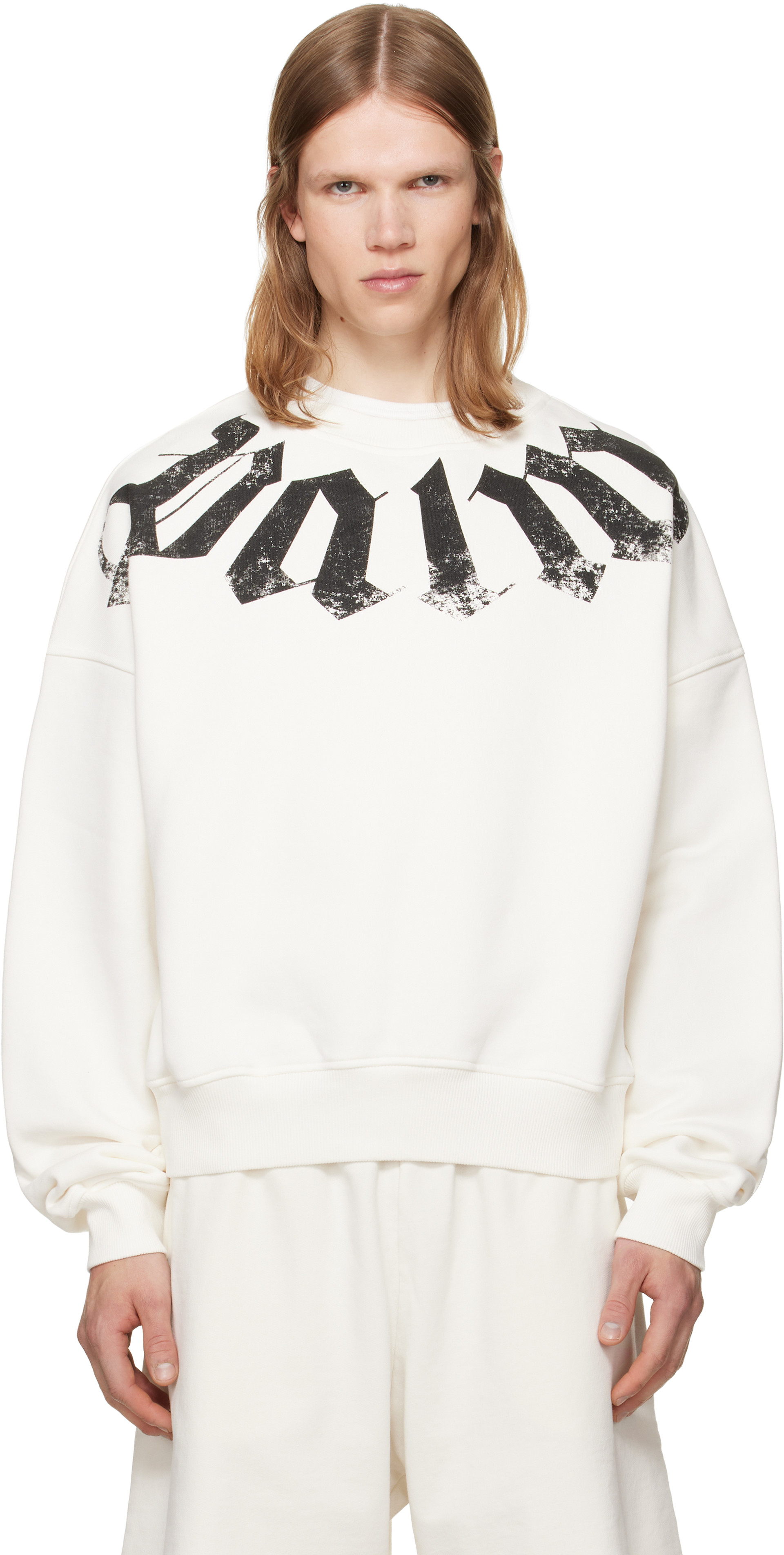 Palm Angels - Pull molletonné décontracté blanc cassé à logo surdimensionné