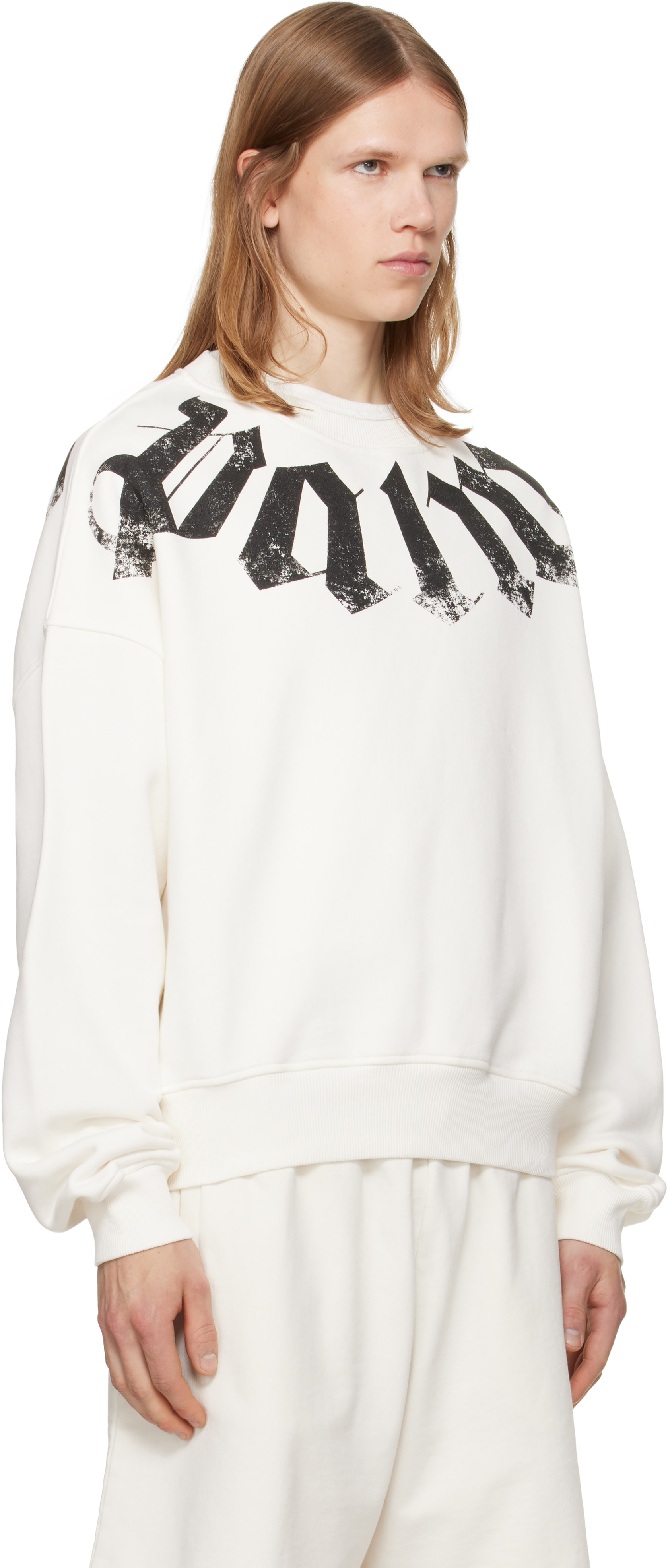 Palm Angels - Pull molletonné décontracté blanc cassé à logo surdimensionné