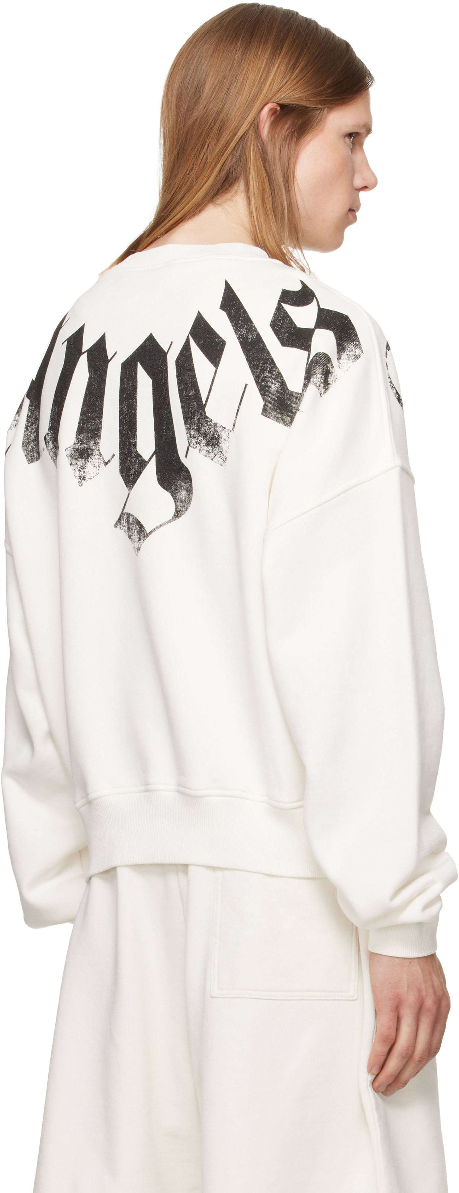 Palm Angels - Pull molletonné décontracté blanc cassé à logo surdimensionné