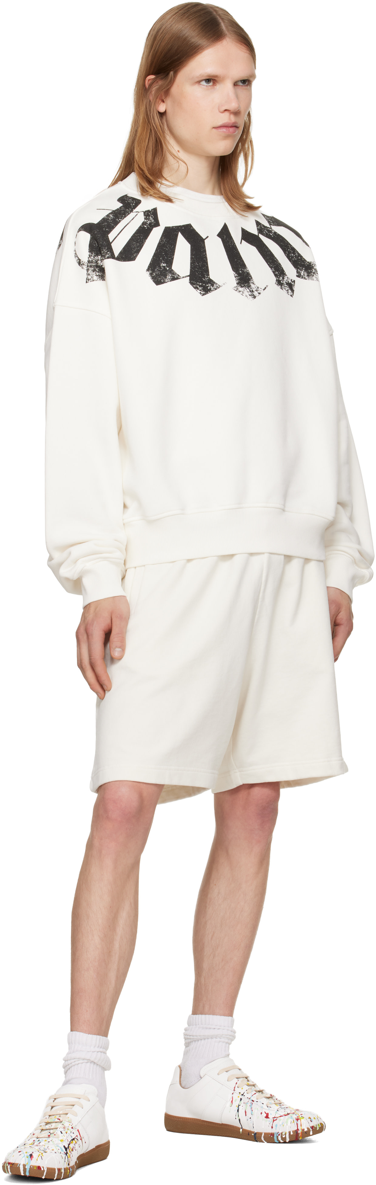 Palm Angels - Pull molletonné décontracté blanc cassé à logo surdimensionné