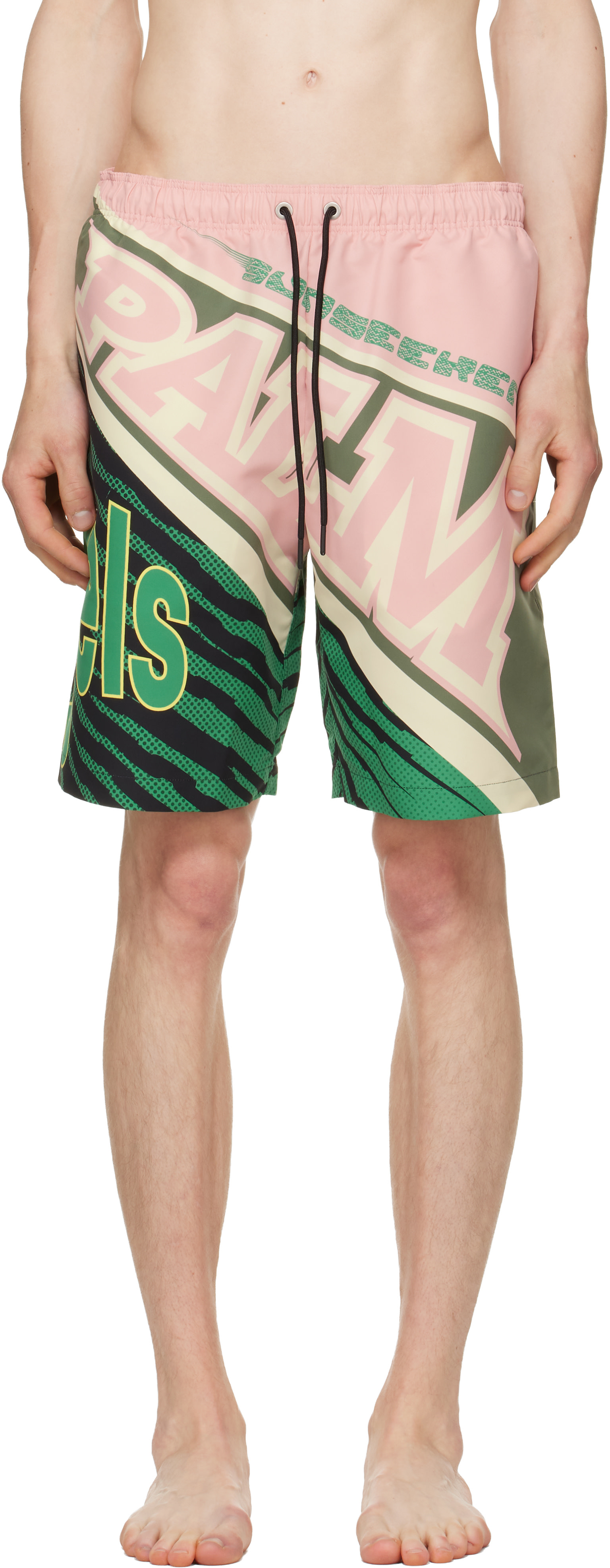 Palm Angels - Pink & Green 'Racing' Swim Shorts