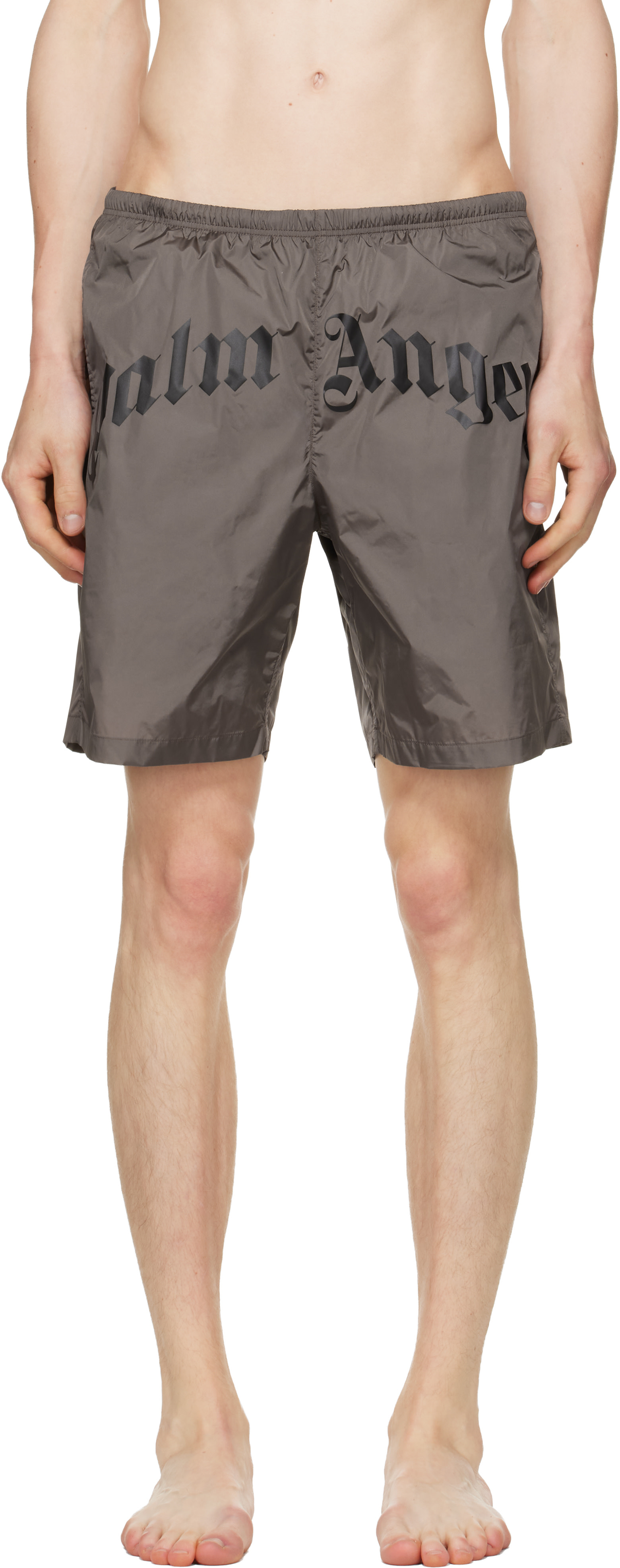 Palm Angels - Brown Curved Logo Swim Shorts