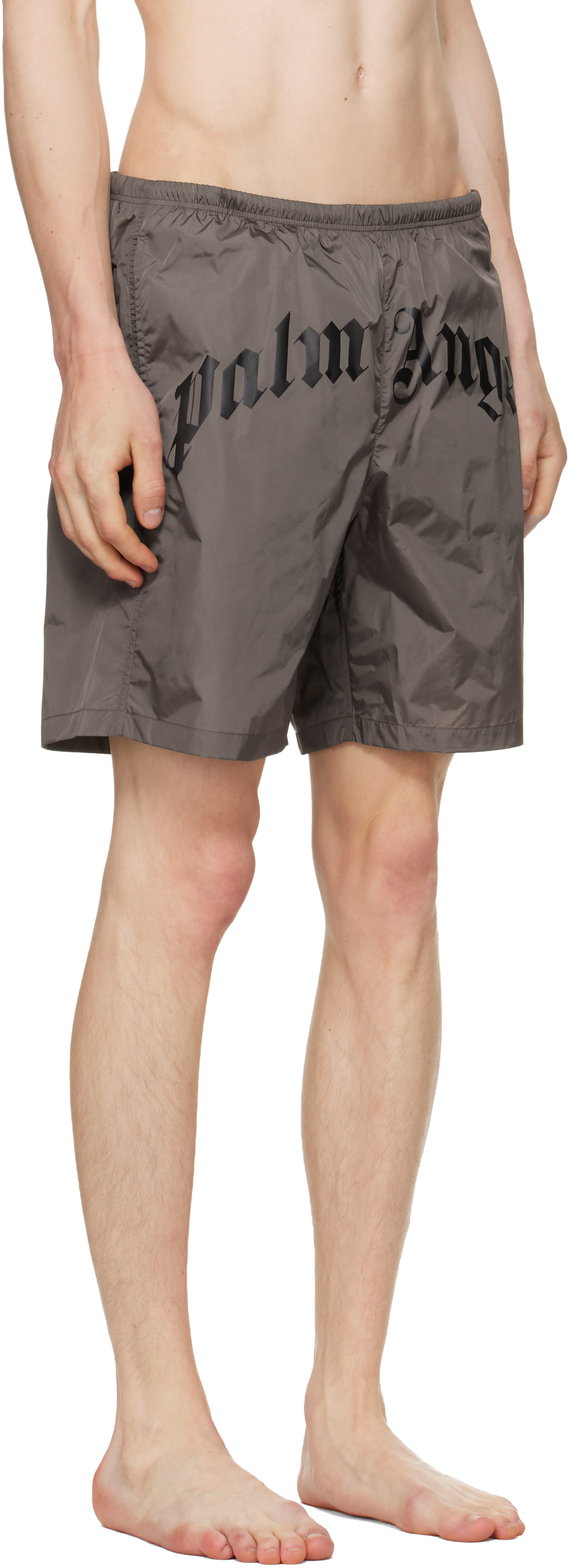 Palm Angels - Brown Curved Logo Swim Shorts