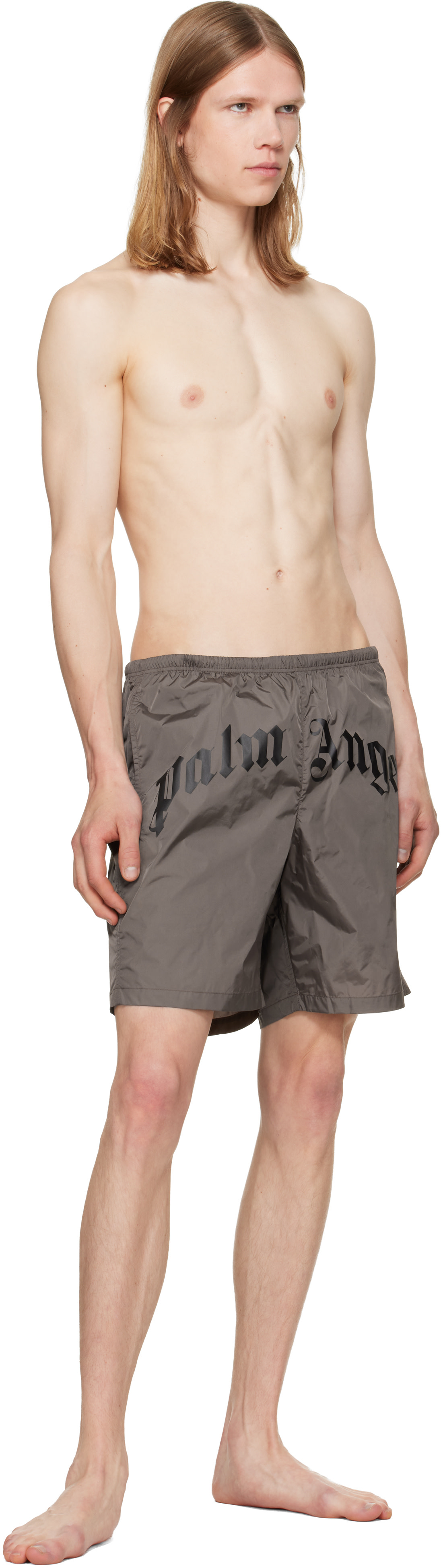Palm Angels - Brown Curved Logo Swim Shorts