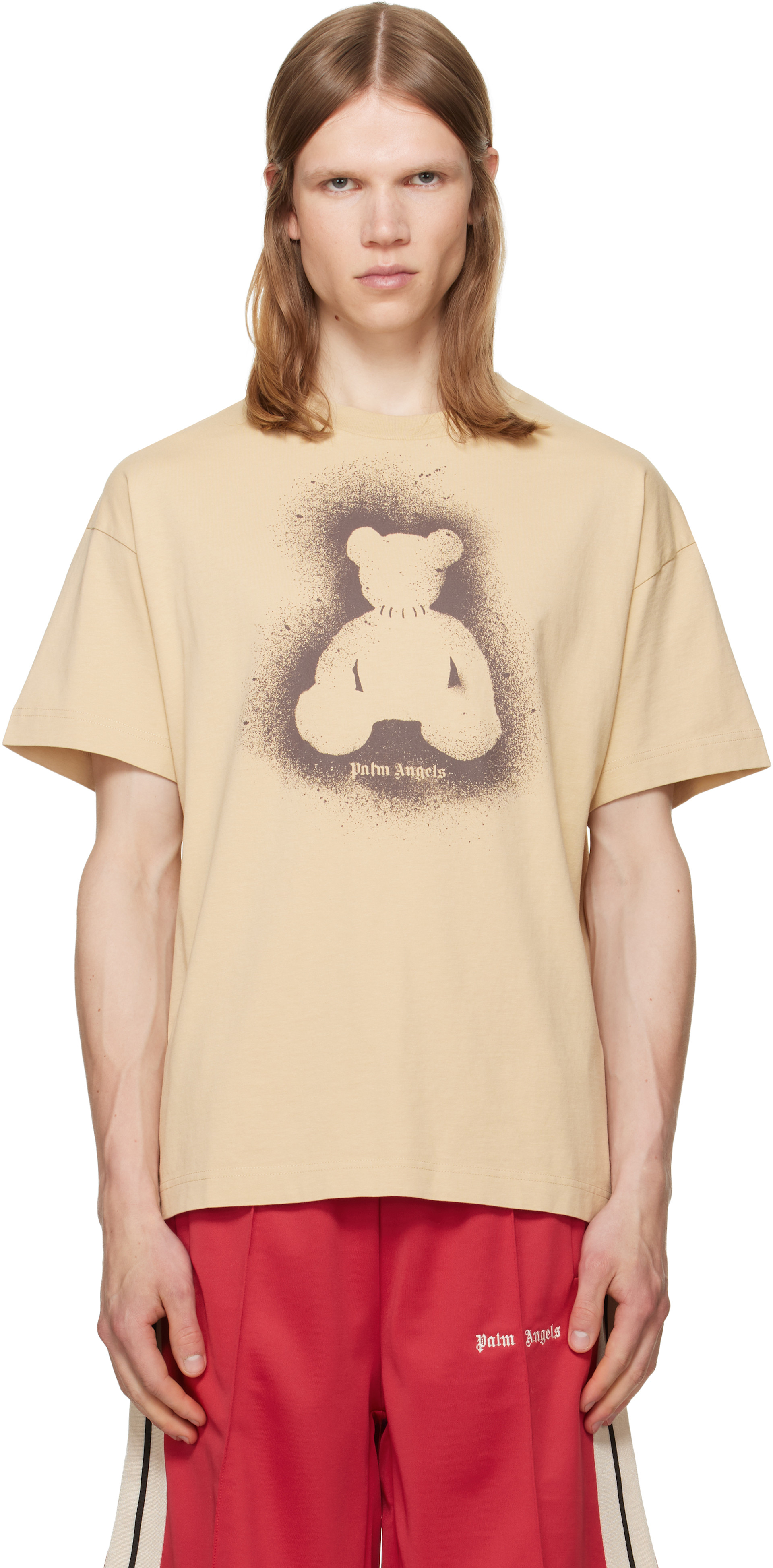 Palm Angels: ベージュ Spray Bear Tシャツ | SSENSE 日本
