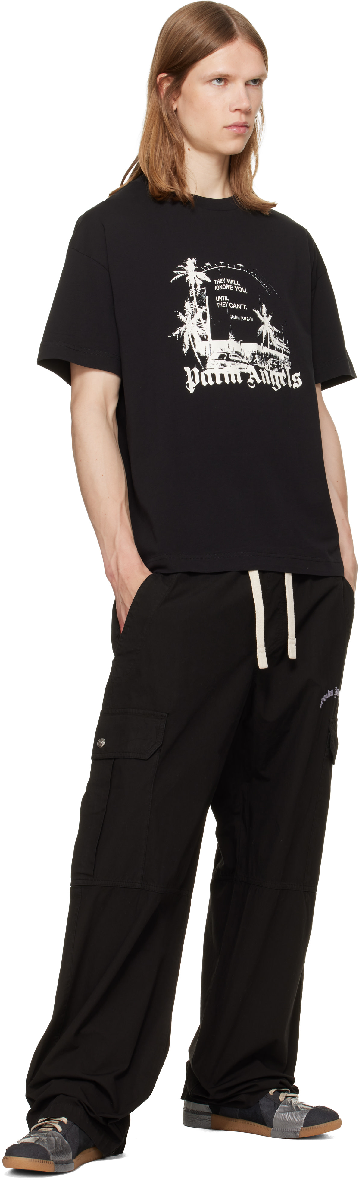 Palm Angels 上のみ Palm Angels: Black Palm Statement T-shirt | SSENSE Canada