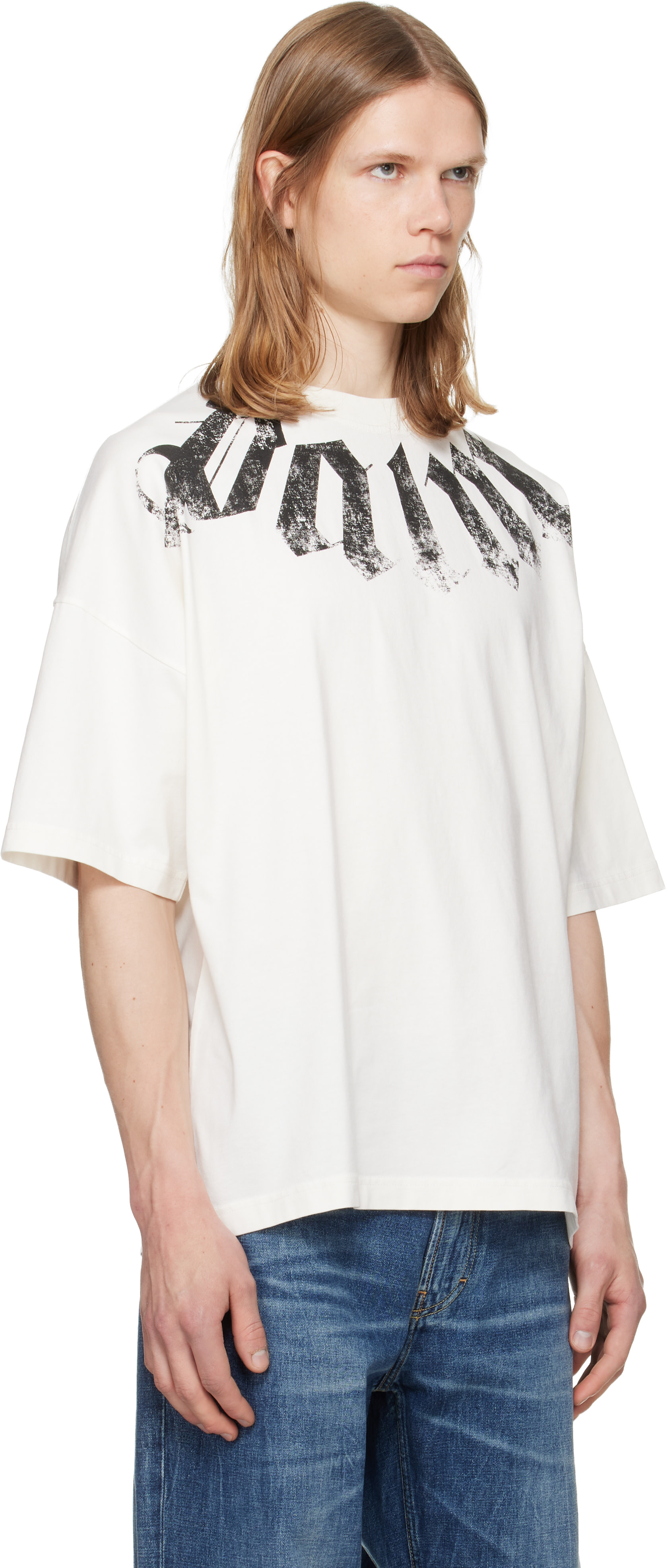 Palm Angels: オフホワイト Big Neck Logo Loose Tシャツ | SSENSE 日本