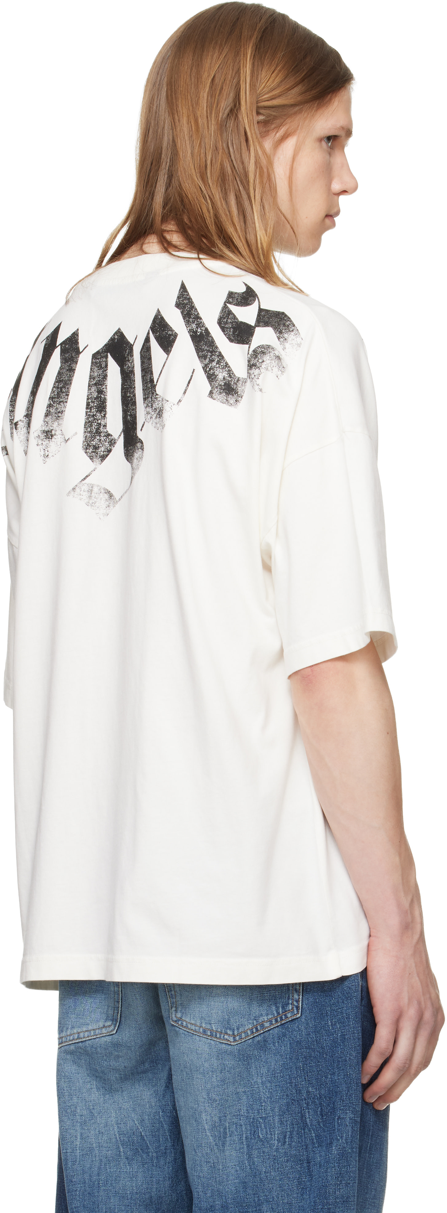Palm Angels: Off-White Big Neck Logo Loose T-shirt | SSENSE Canada