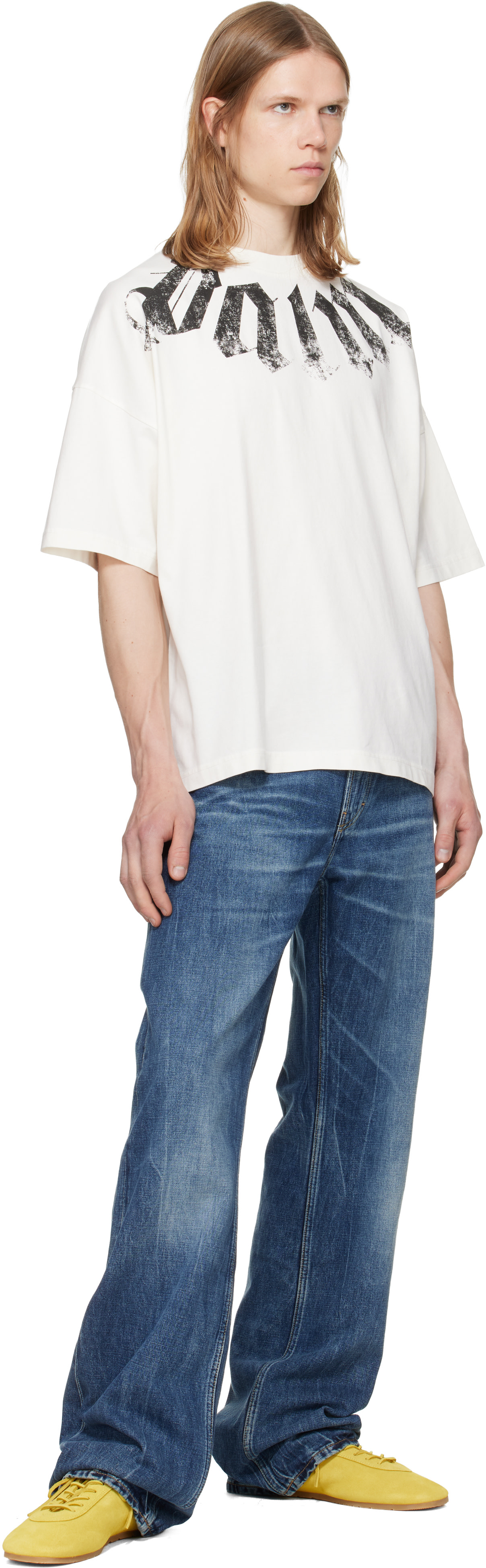 Palm Angels: Off-White Big Neck Logo Loose T-shirt | SSENSE Canada