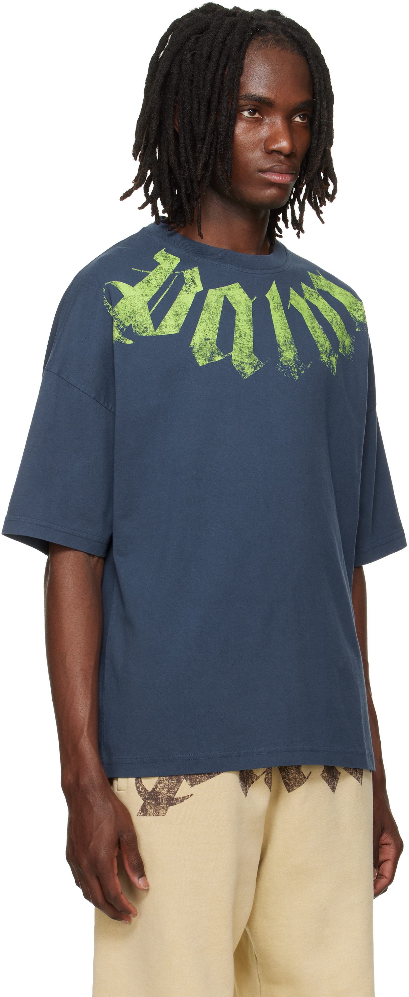 Palm Angels: Navy Big Neck Logo Loose T-shirt | SSENSE