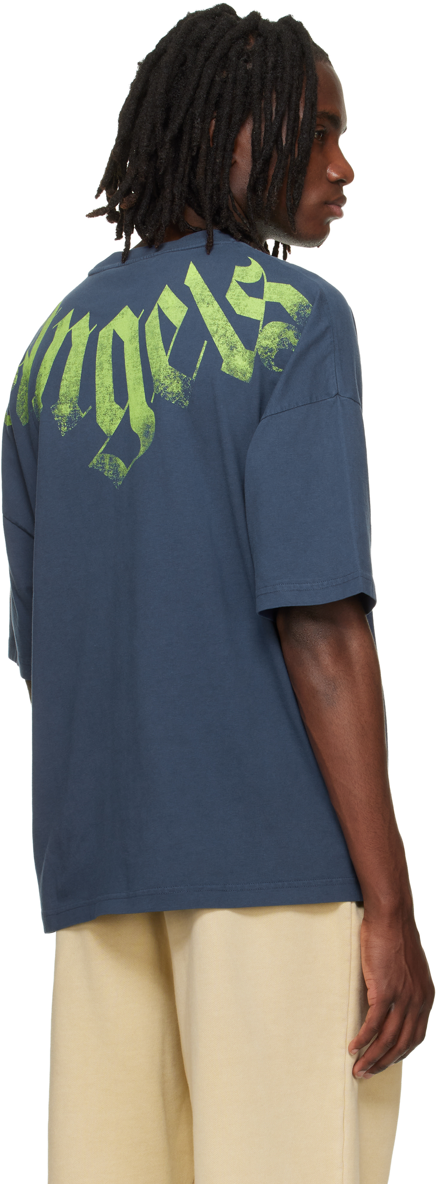 Palm Angels: Navy Big Neck Logo Loose T-shirt | SSENSE