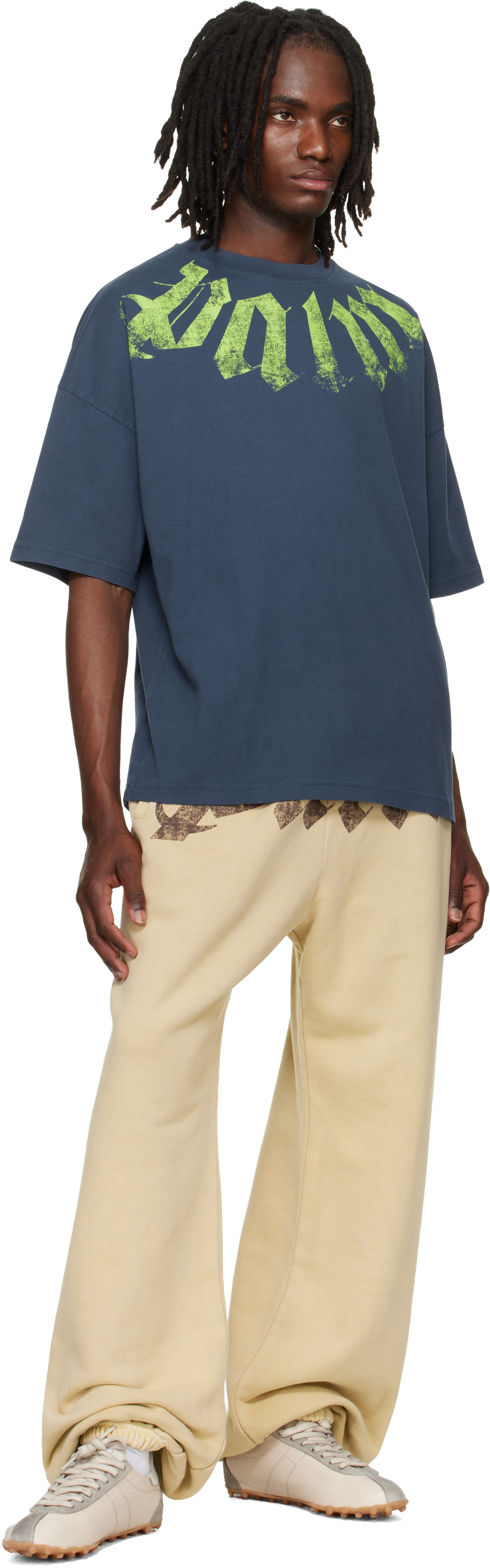 Palm Angels: Navy Big Neck Logo Loose T-shirt | SSENSE