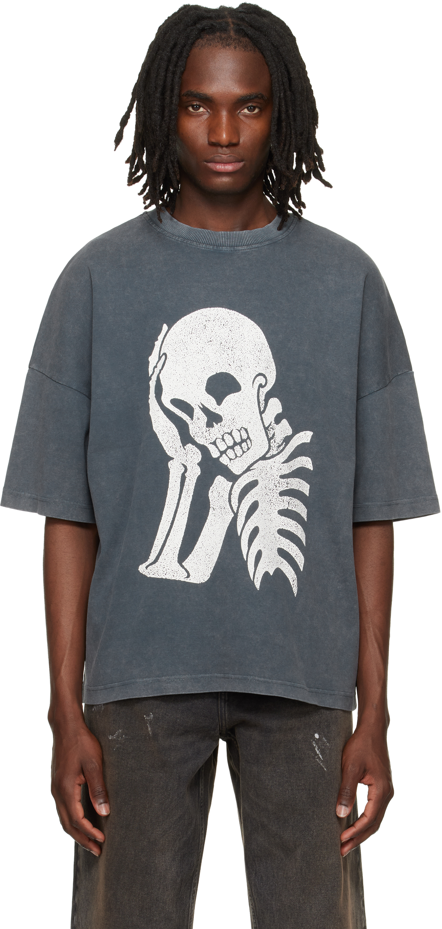 Palm Angels: Gray Skull Loose T-shirt | SSENSE Canada
