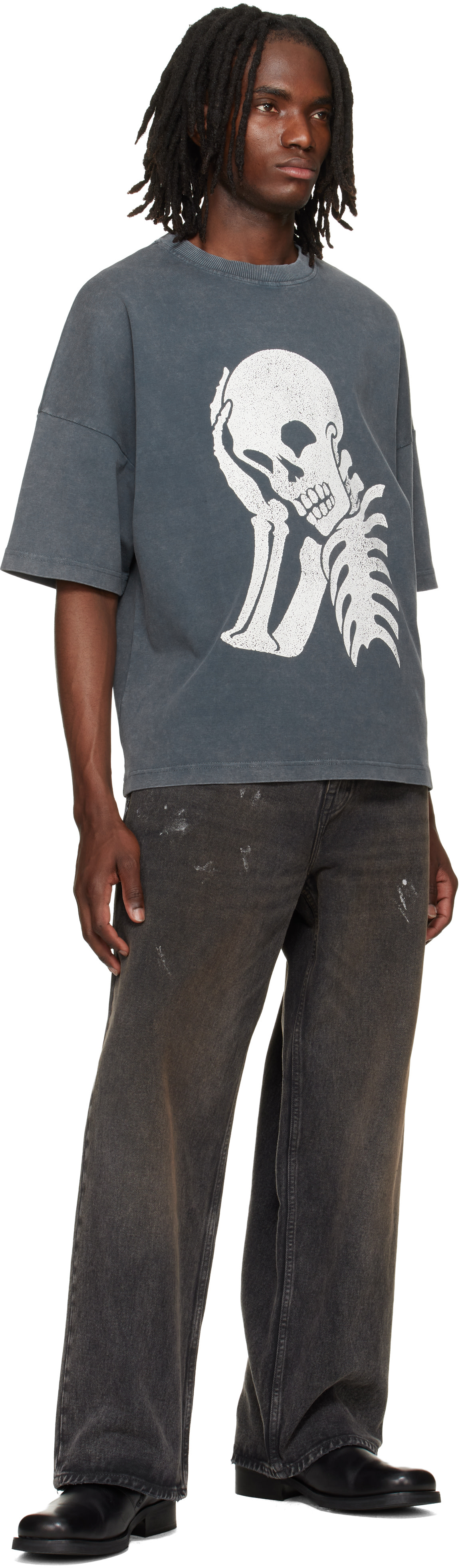 Palm Angels: Gray Skull Loose T-shirt | SSENSE Canada