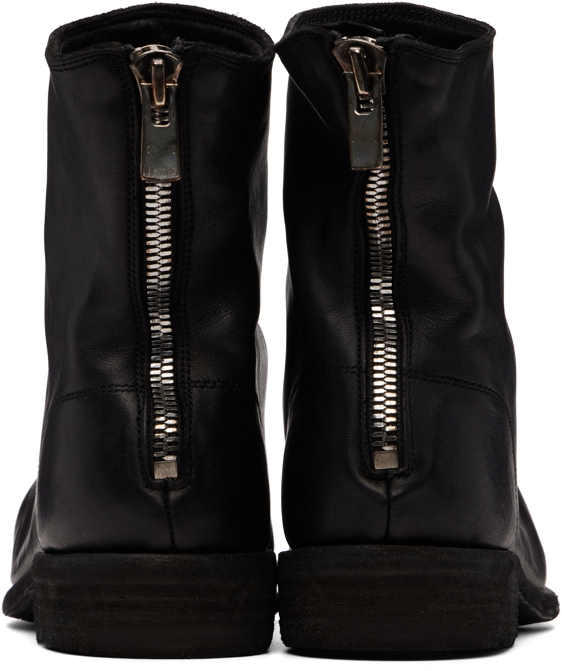 GUIDI 986 バックジップアンクルブーツ サイズ40 Guidi: ブラック 986 Leather Back Zip アンクルブーツ | SSENSE 日本