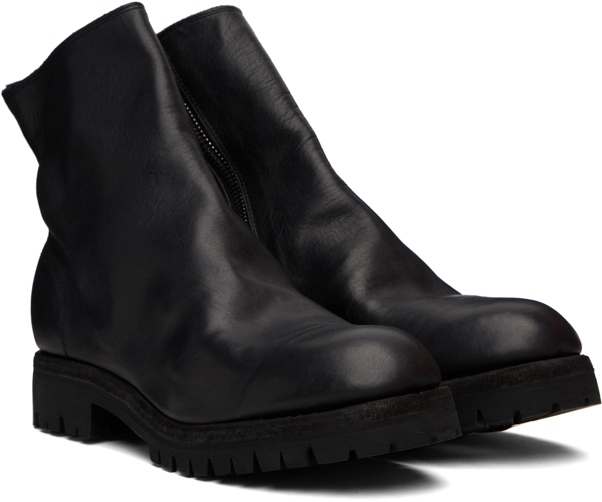 Guidi: Black 796LVX Leather Side Zip Top-Ankle Boots | SSENSE display picture 2