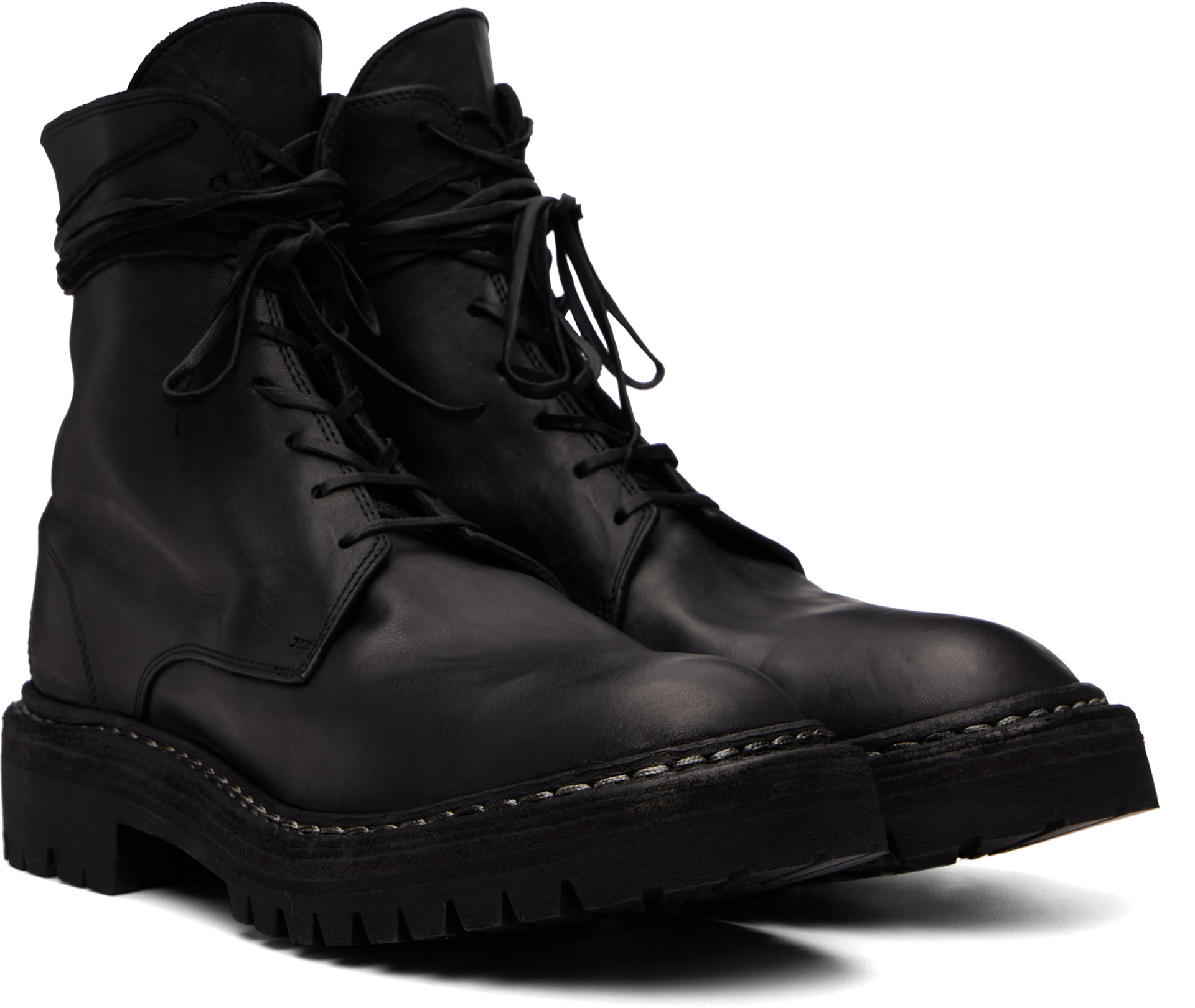 Guidi: ブラック 795 Leather Laced Up Top-Ankle ブーツ | SSENSE 日本