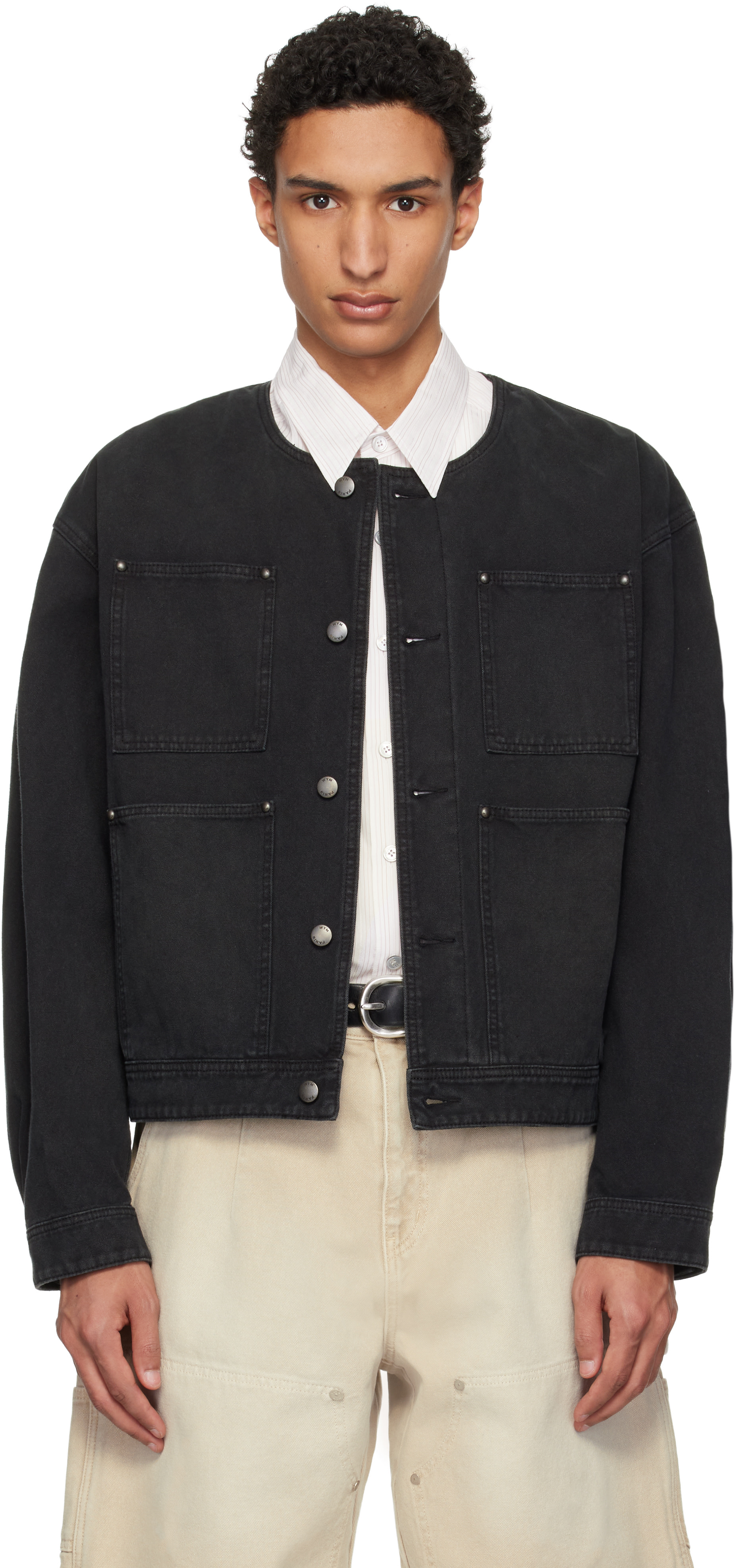 WOOYOUNGMI: Black Collarless Dyed Jacket | SSENSE