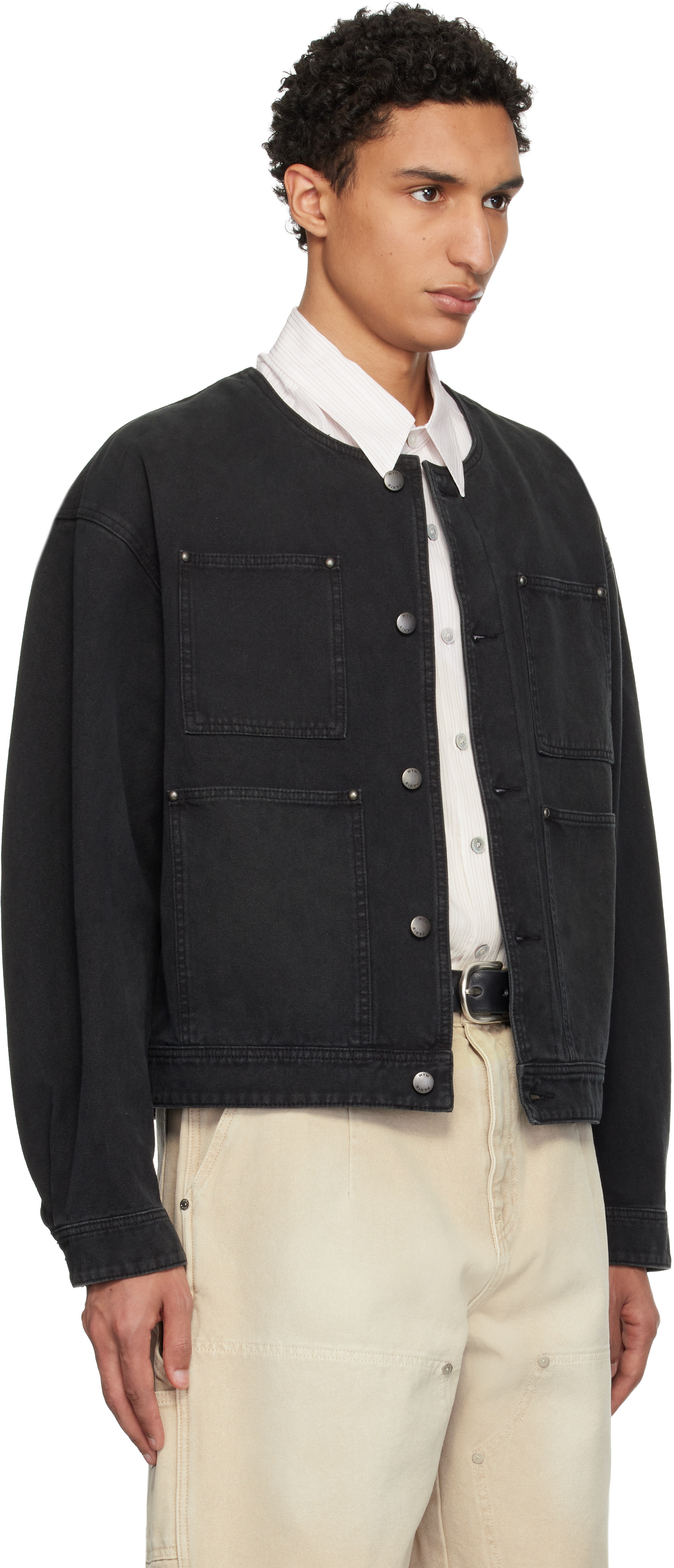 WOOYOUNGMI: Black Collarless Dyed Jacket | SSENSE Ireland