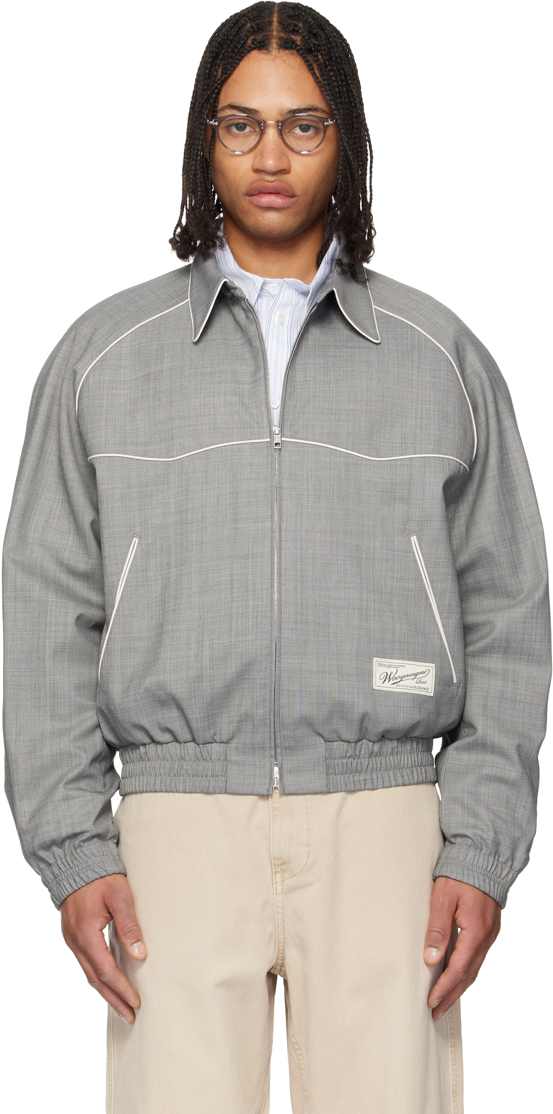 WOOYOUNGMI: Gray Wool Poly Banding Jacket | SSENSE