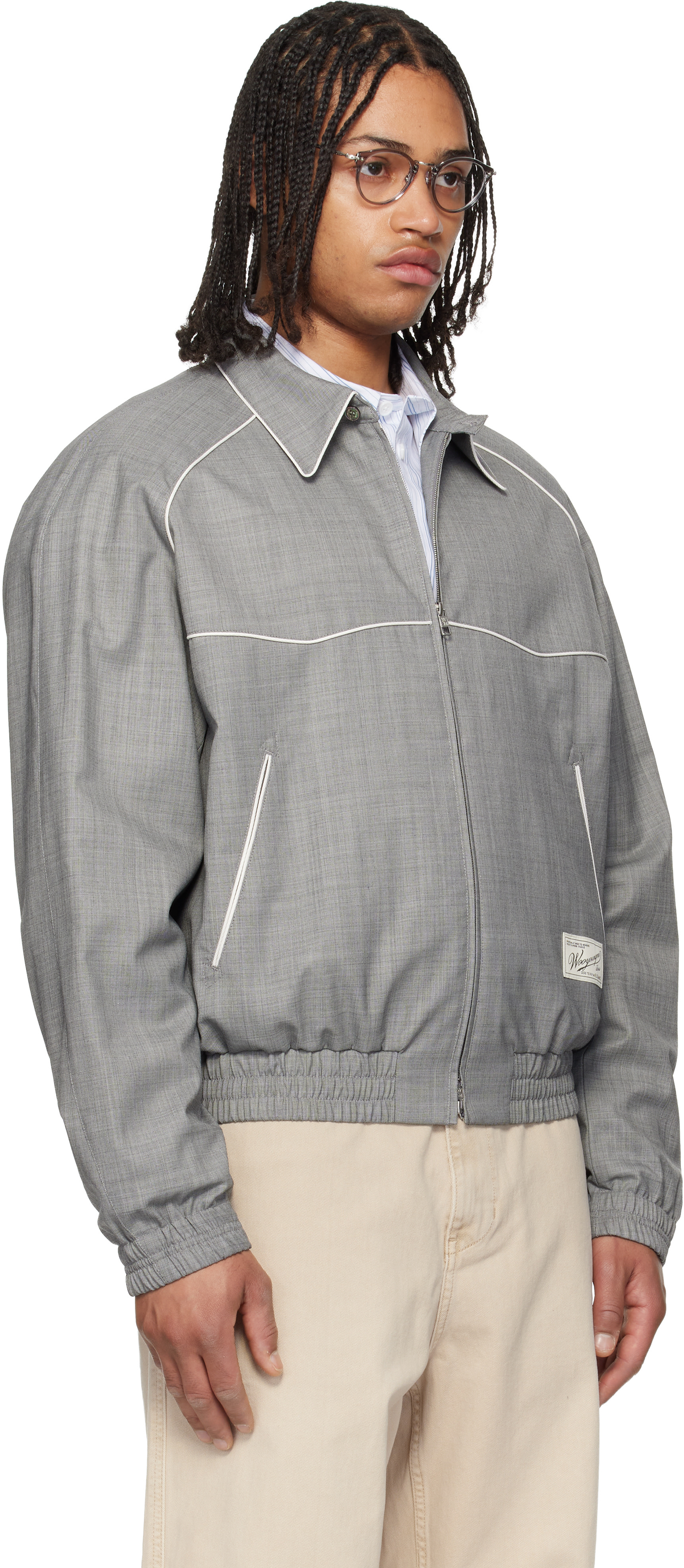 WOOYOUNGMI: Gray Wool Poly Banding Jacket | SSENSE