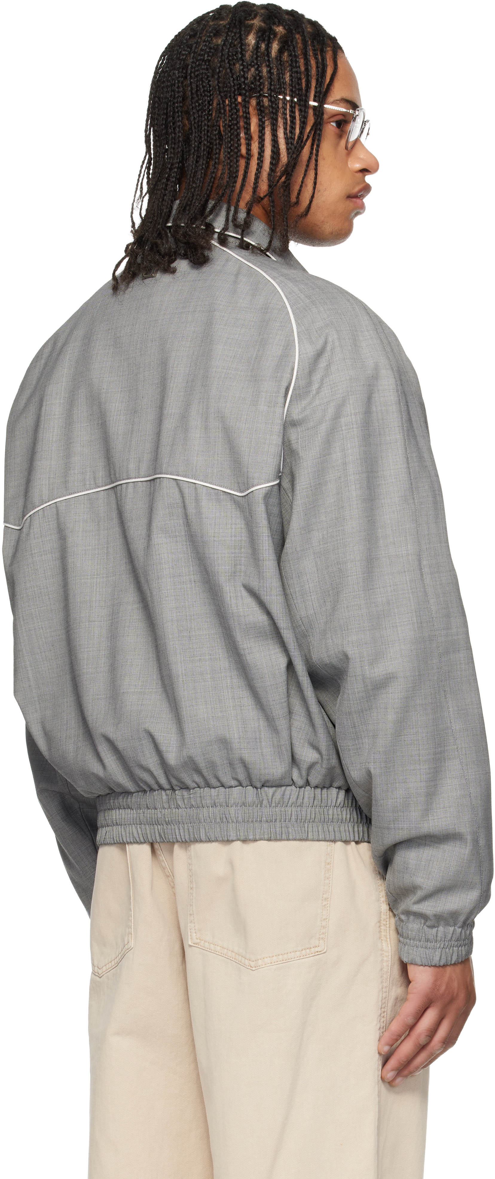 WOOYOUNGMI: Gray Wool Poly Banding Jacket | SSENSE WOOYOUNGMI: Gray Wool Poly Banding Jacket | SSENSE