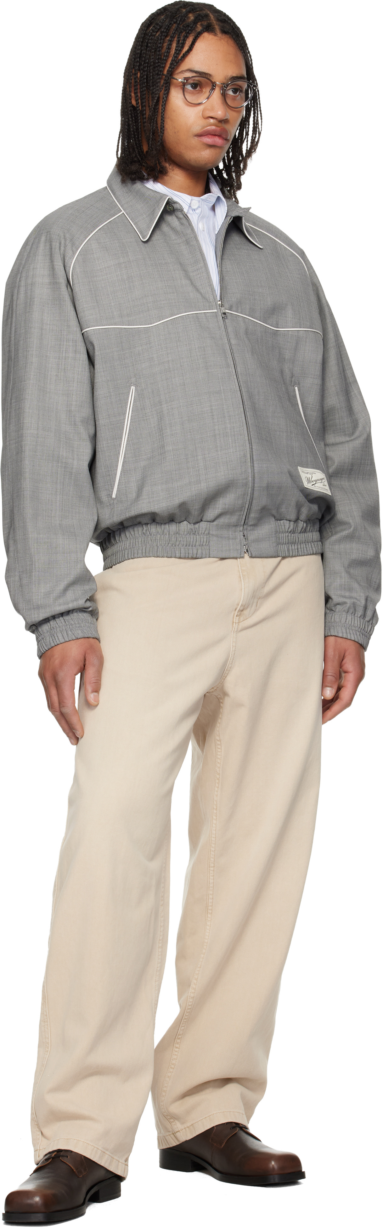 WOOYOUNGMI: Gray Wool Poly Banding Jacket | SSENSE