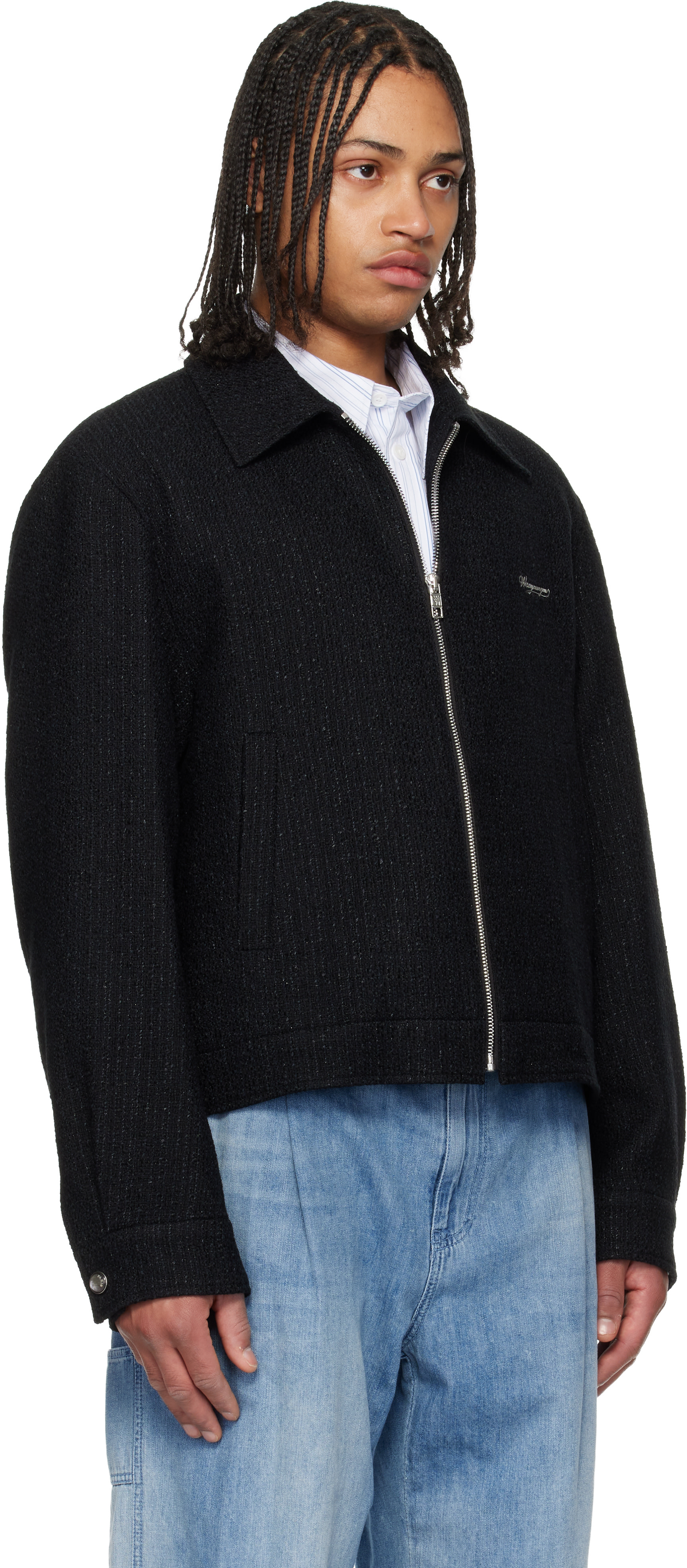 WOOYOUNGMI: Black Tweed Zip-Up Jacket | SSENSE