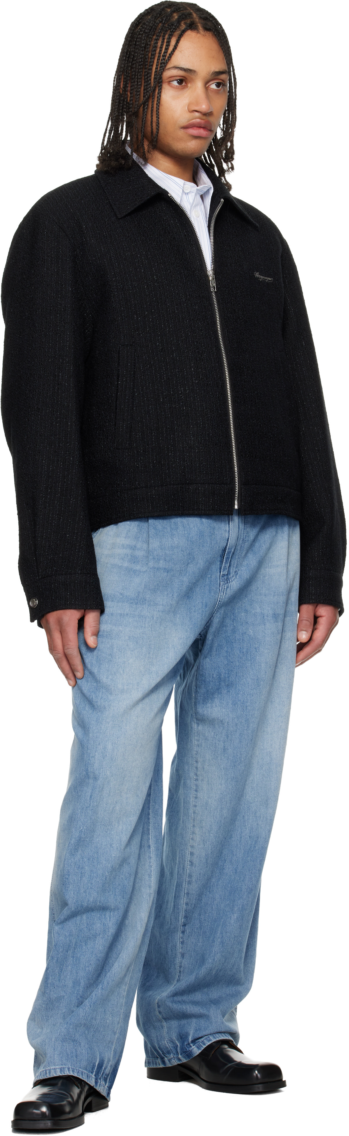 WOOYOUNGMI: Black Tweed Zip-Up Jacket | SSENSE