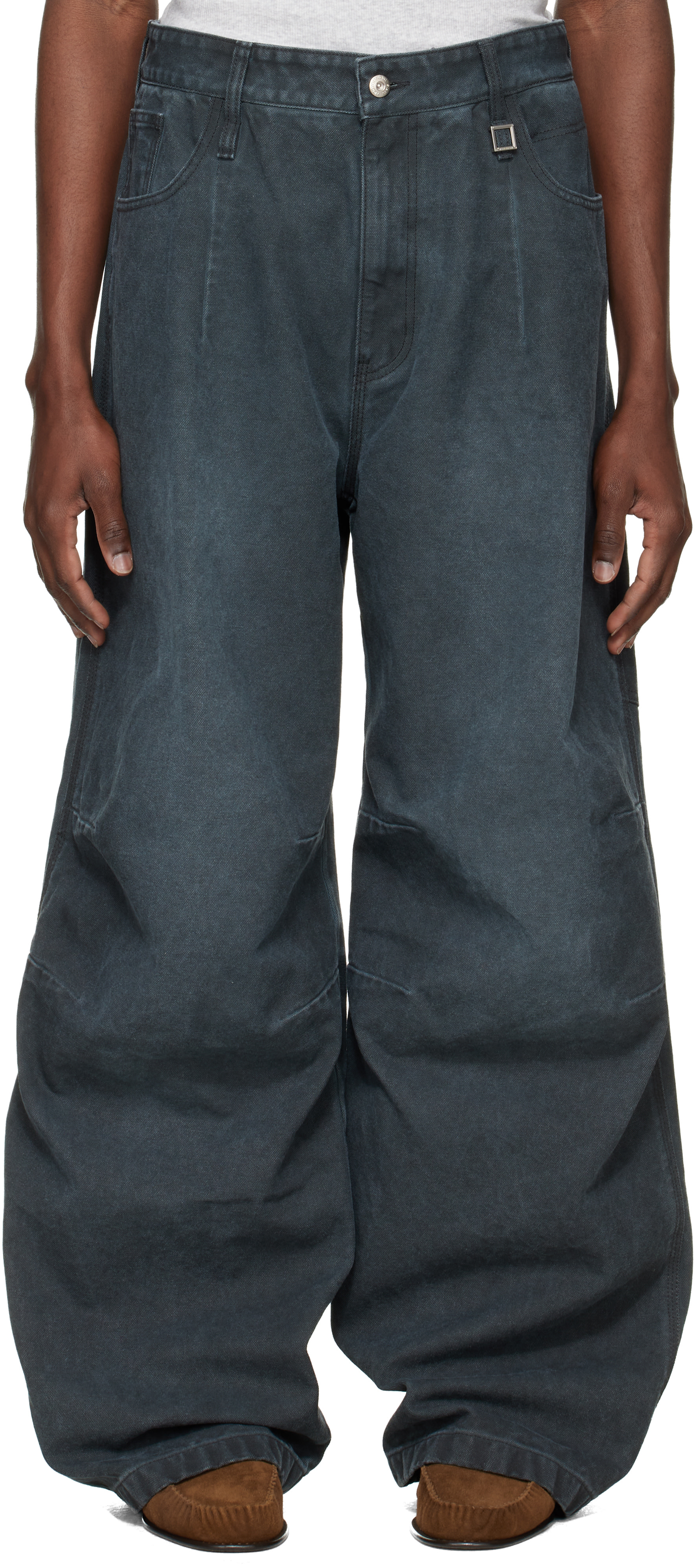 WOOYOUNGMI: Gray 3D Wide Dyed Trousers | SSENSE