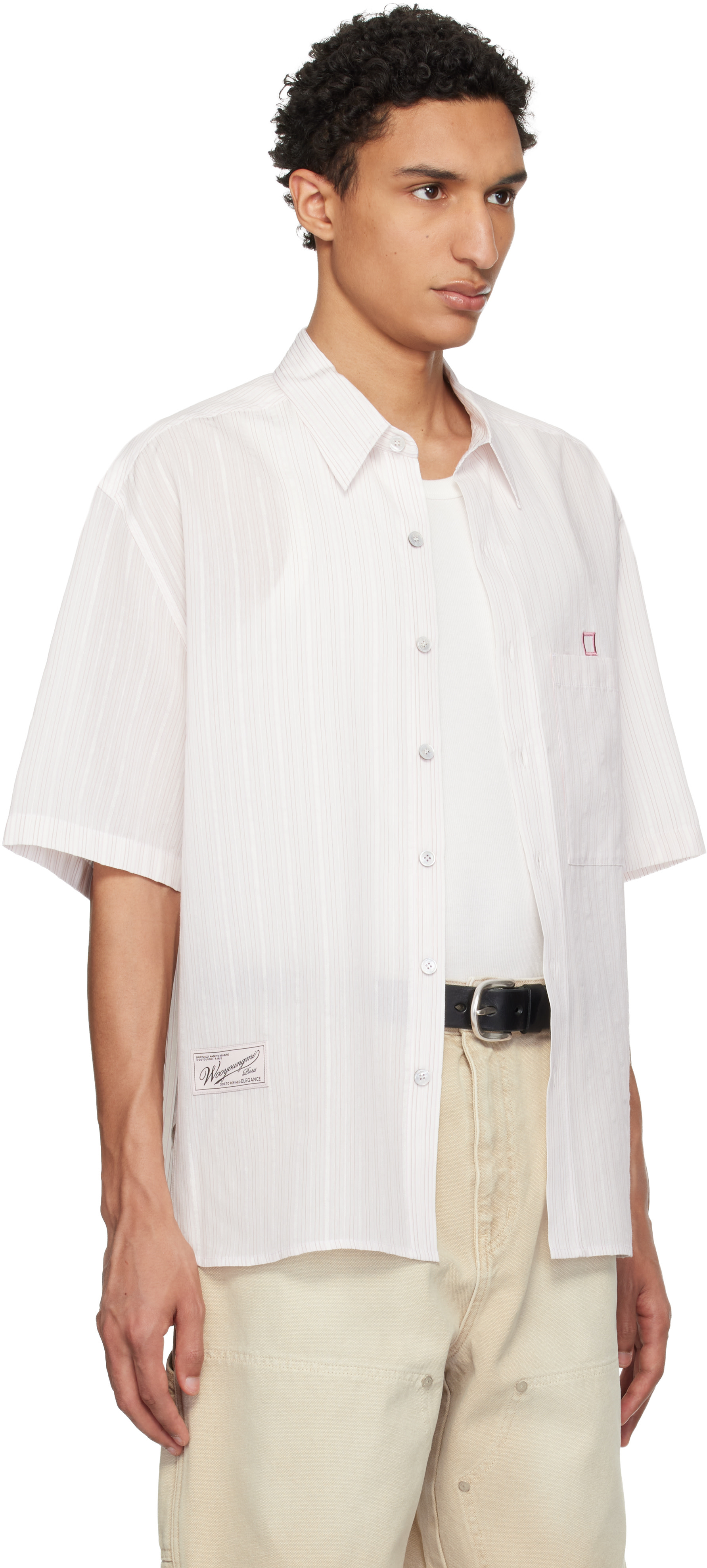 WOOYOUNGMI: White & Pink Striped Shirt | SSENSE Canada
