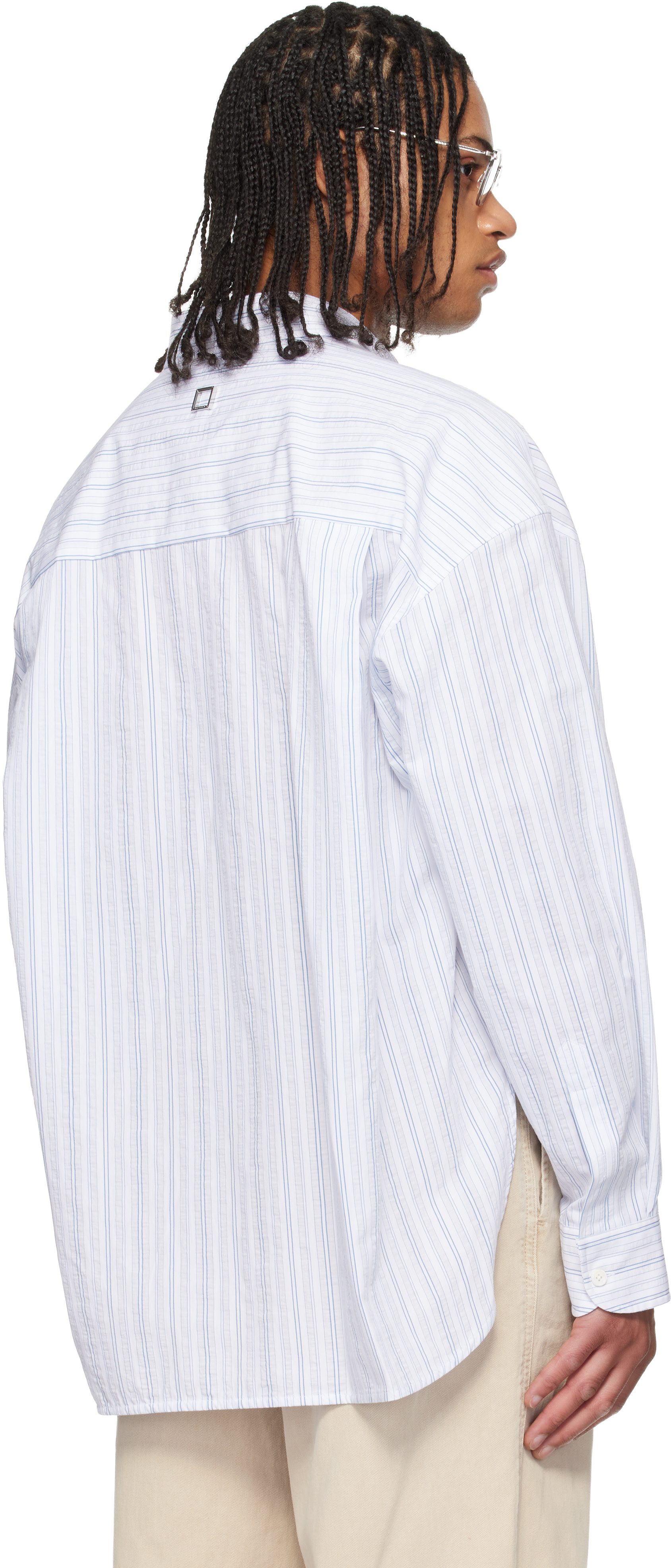 WOOYOUNGMI: Blue Oversized Stripe Shirt | SSENSE