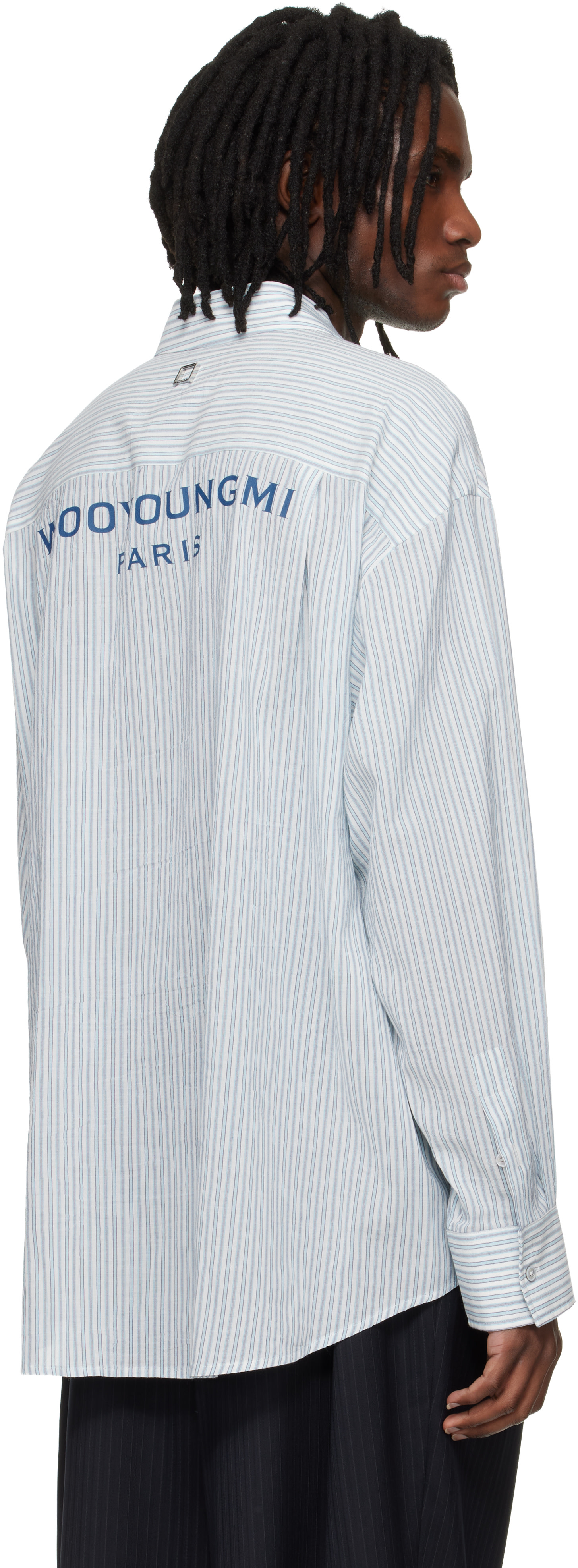 WOOYOUNGMI: Blue Stripe Back Logo Shirt | SSENSE WOOYOUNGMI: Blue Stripe Back Logo Shirt | SSENSE