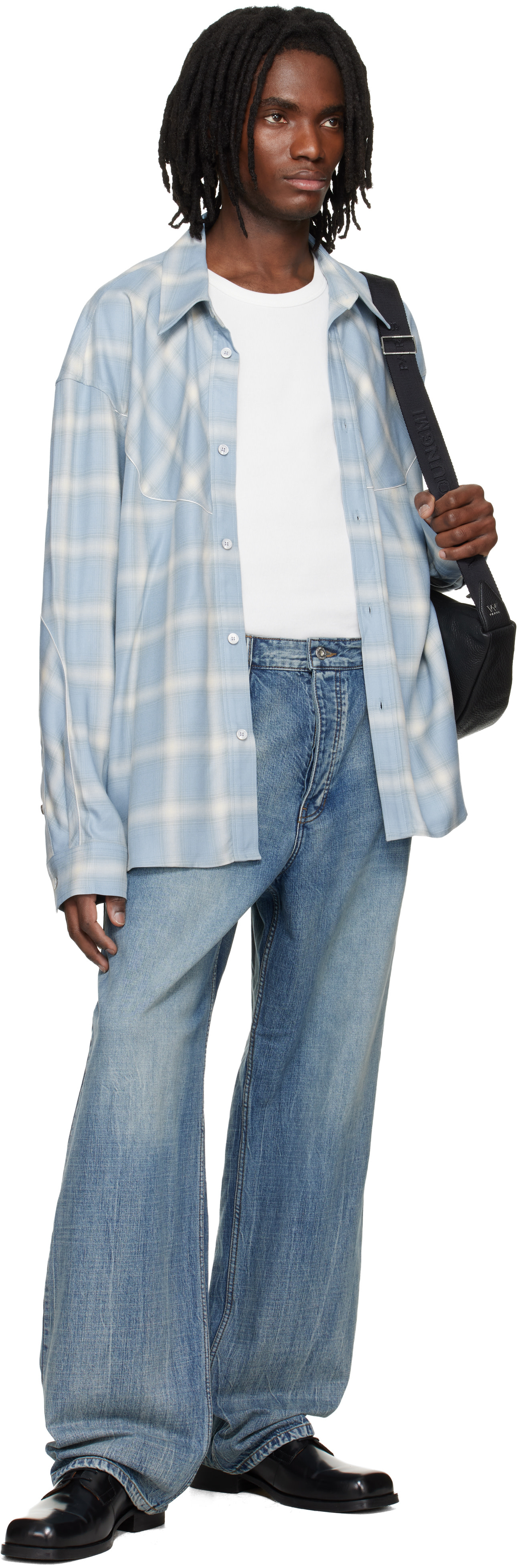 WOOYOUNGMI: Blue Gradient Check Western Shirt | SSENSE