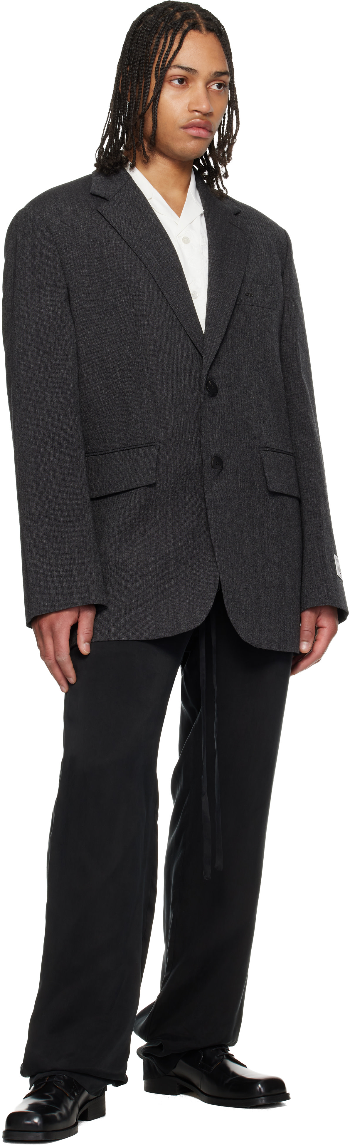 WOOYOUNGMI: Gray Oxford Single Blazer | SSENSE