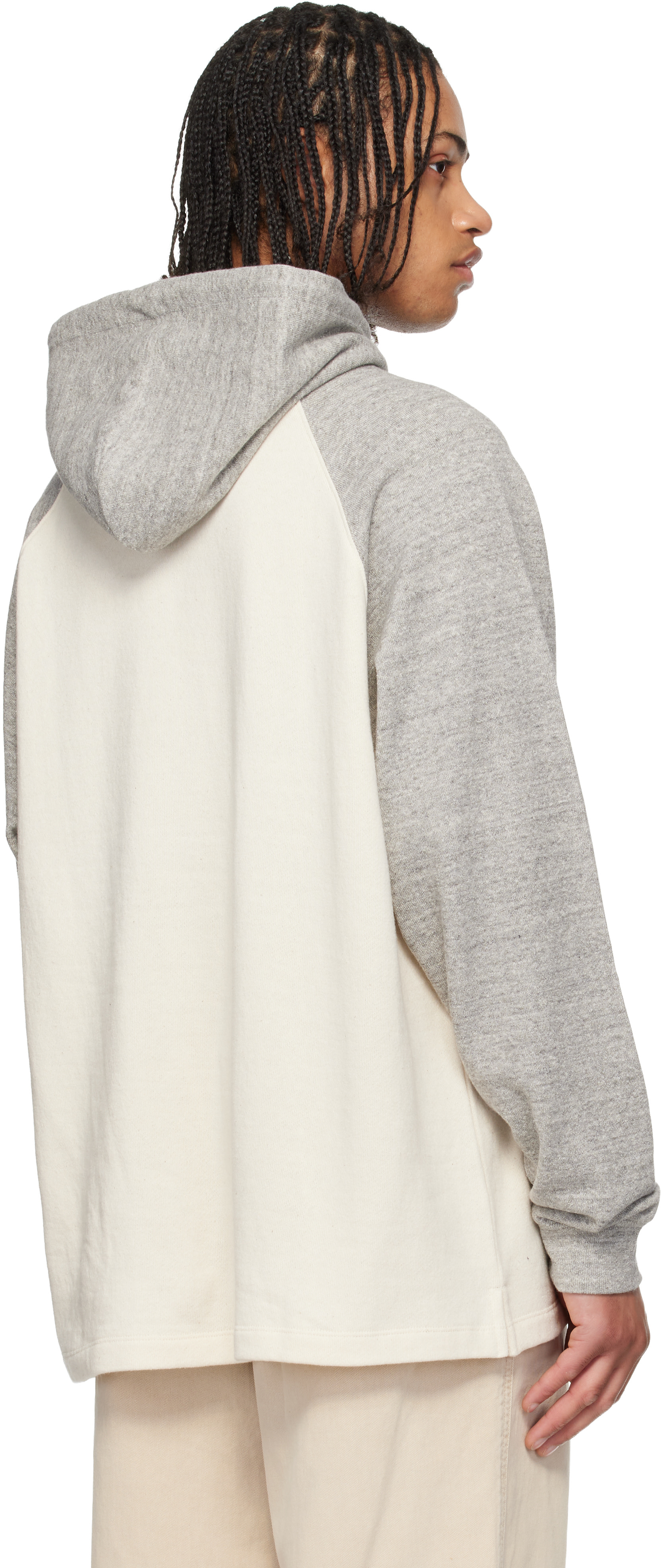 WOOYOUNGMI - Pull à capuche blanc cassé et gris à image à logo