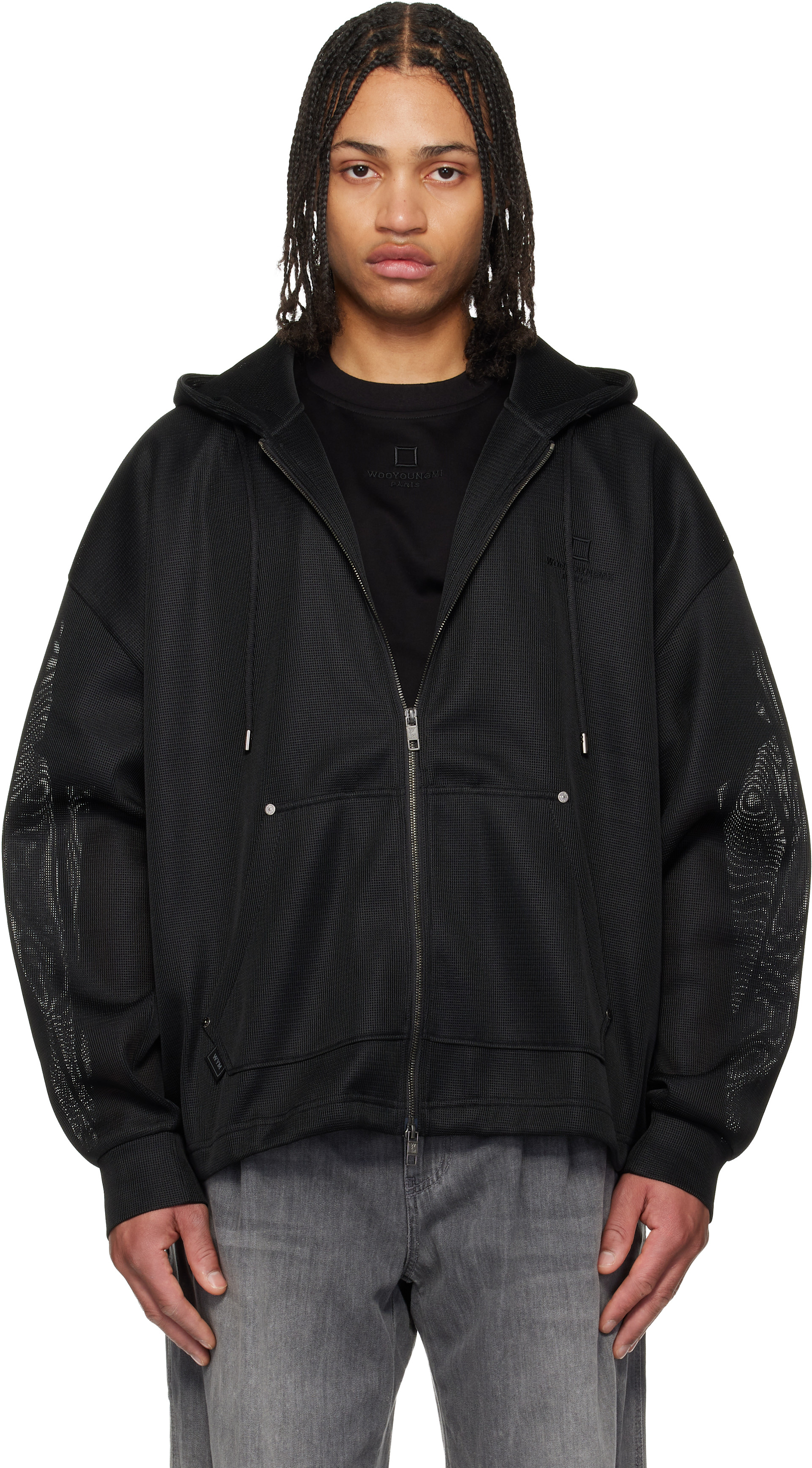 WOOYOUNGMI: Black Mesh Hoodie | SSENSE