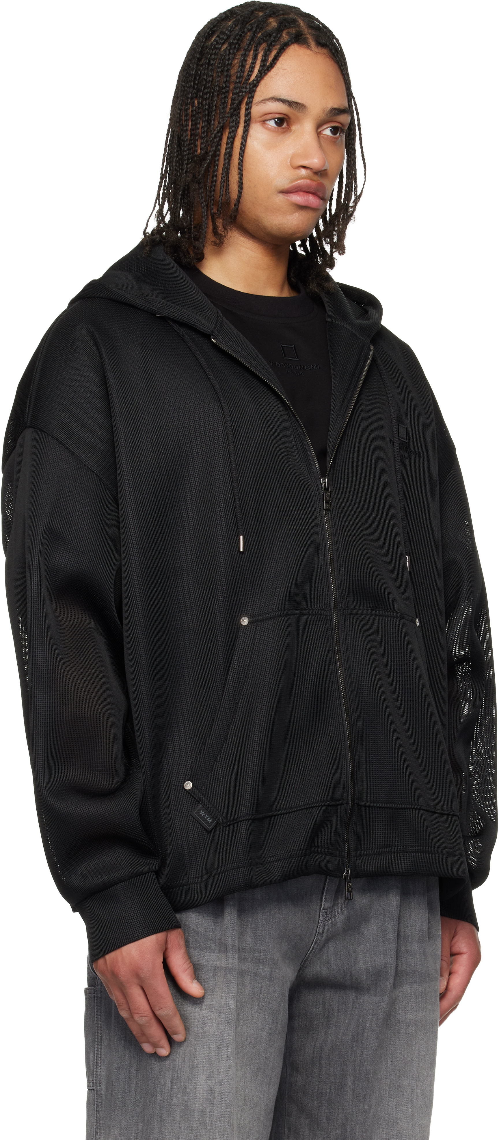 WOOYOUNGMI - Pull à capuche noir en filet