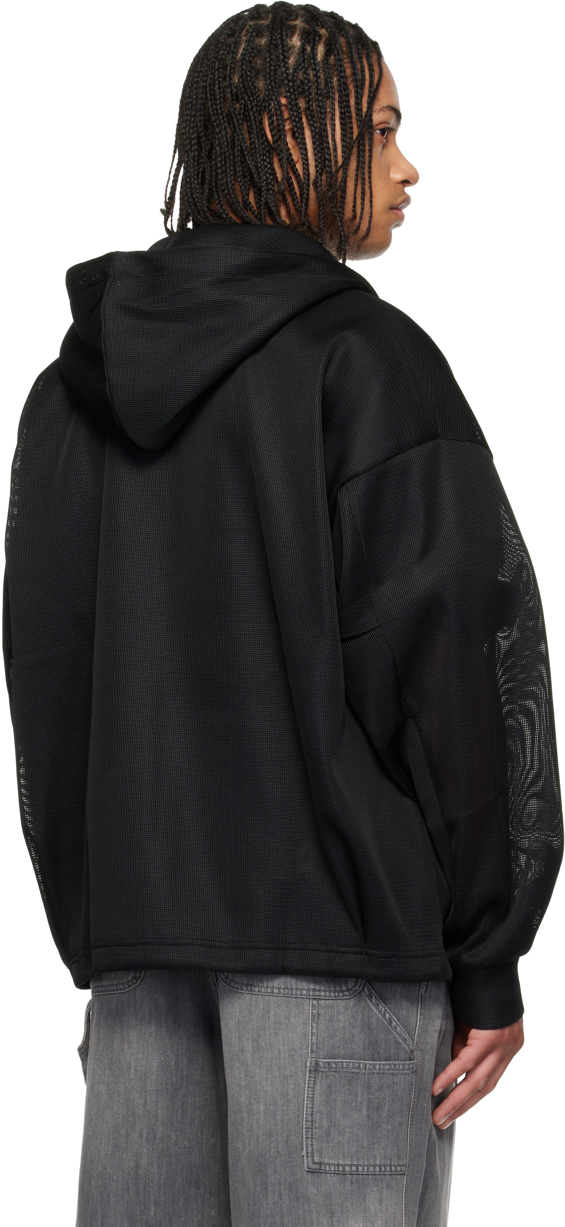 WOOYOUNGMI: Black Mesh Hoodie | SSENSE Austria