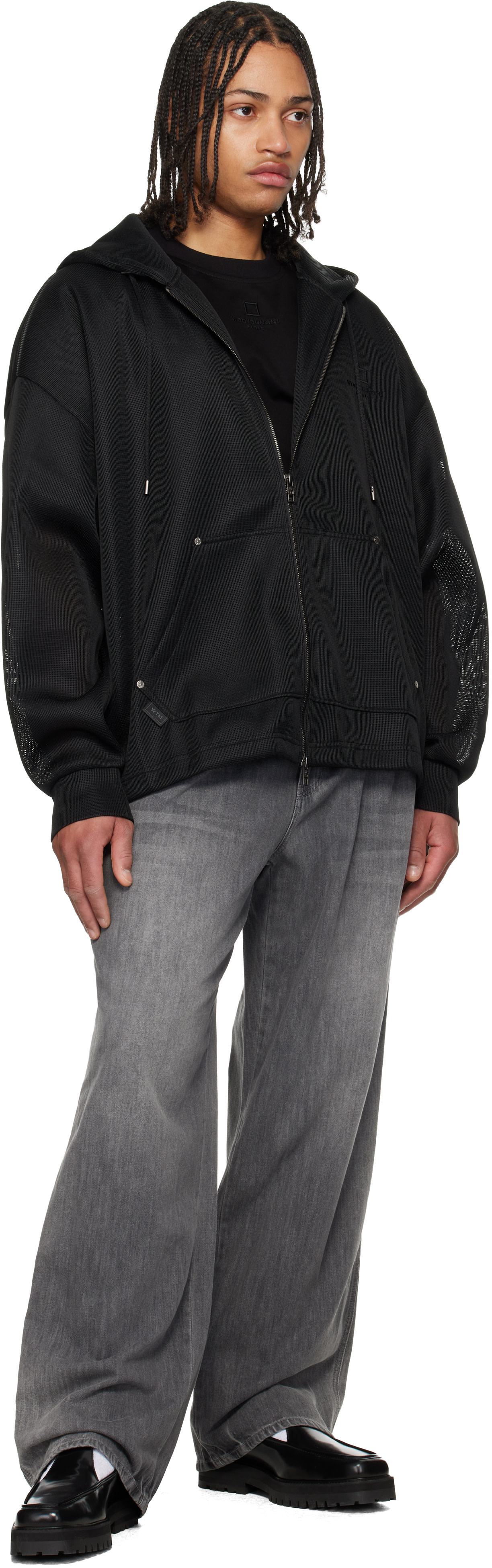 WOOYOUNGMI: Black Mesh Hoodie | SSENSE Austria