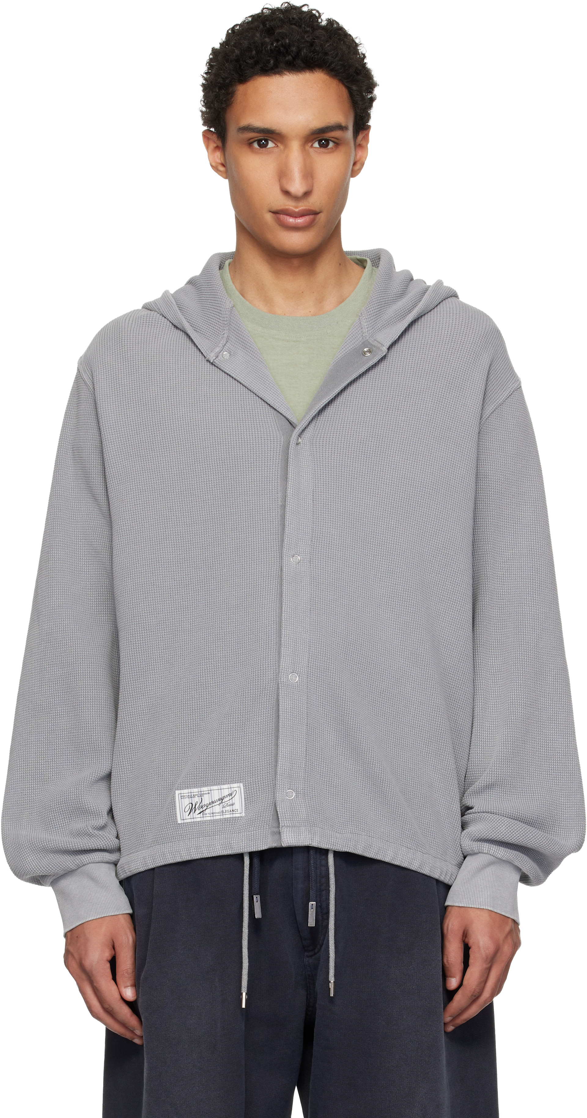 WOOYOUNGMI: Gray Dyed Open Hoodie | SSENSE