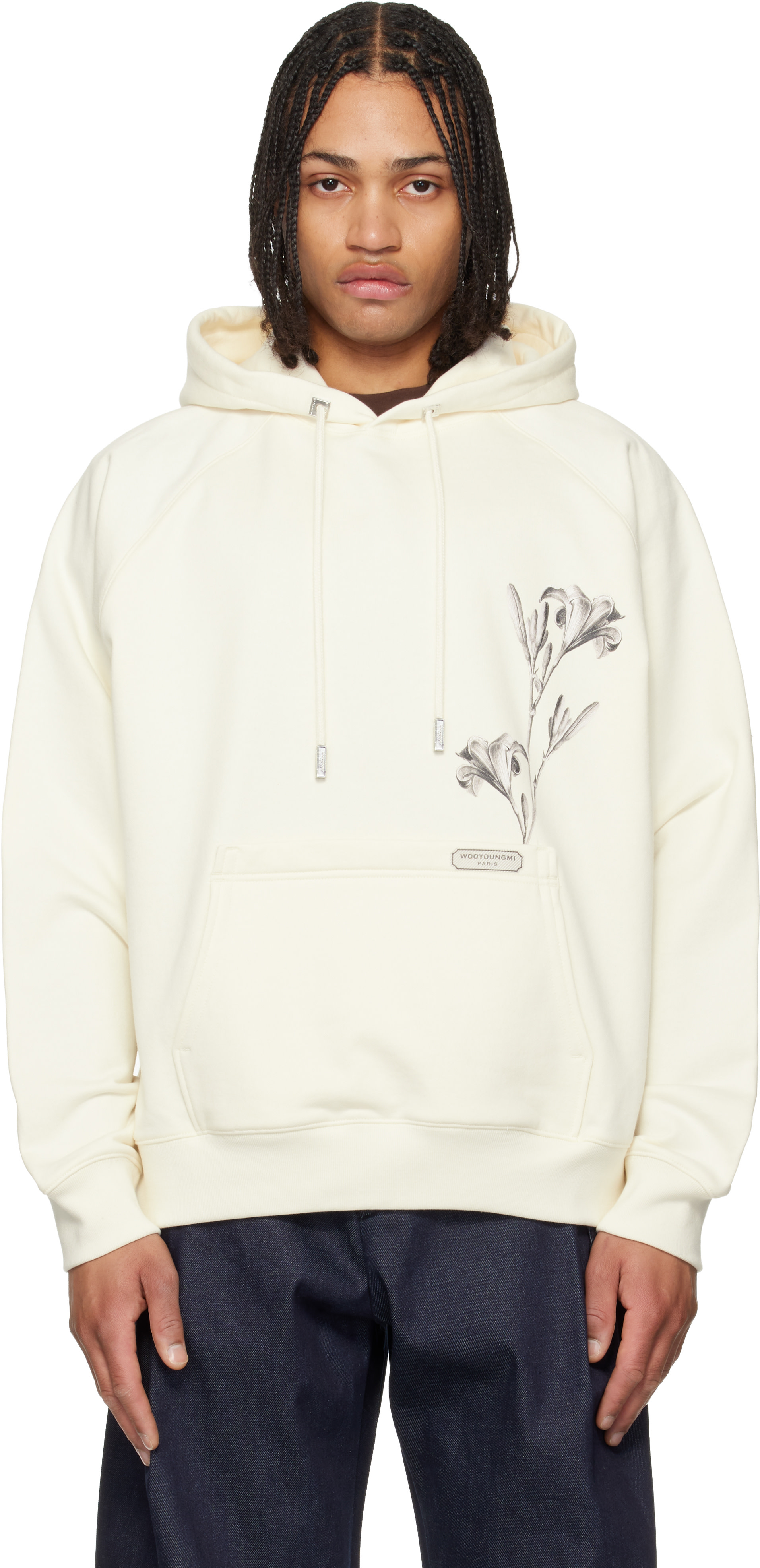 WOOYOUNGMI - Pull à capuche blanc cassé à image de fleurs
