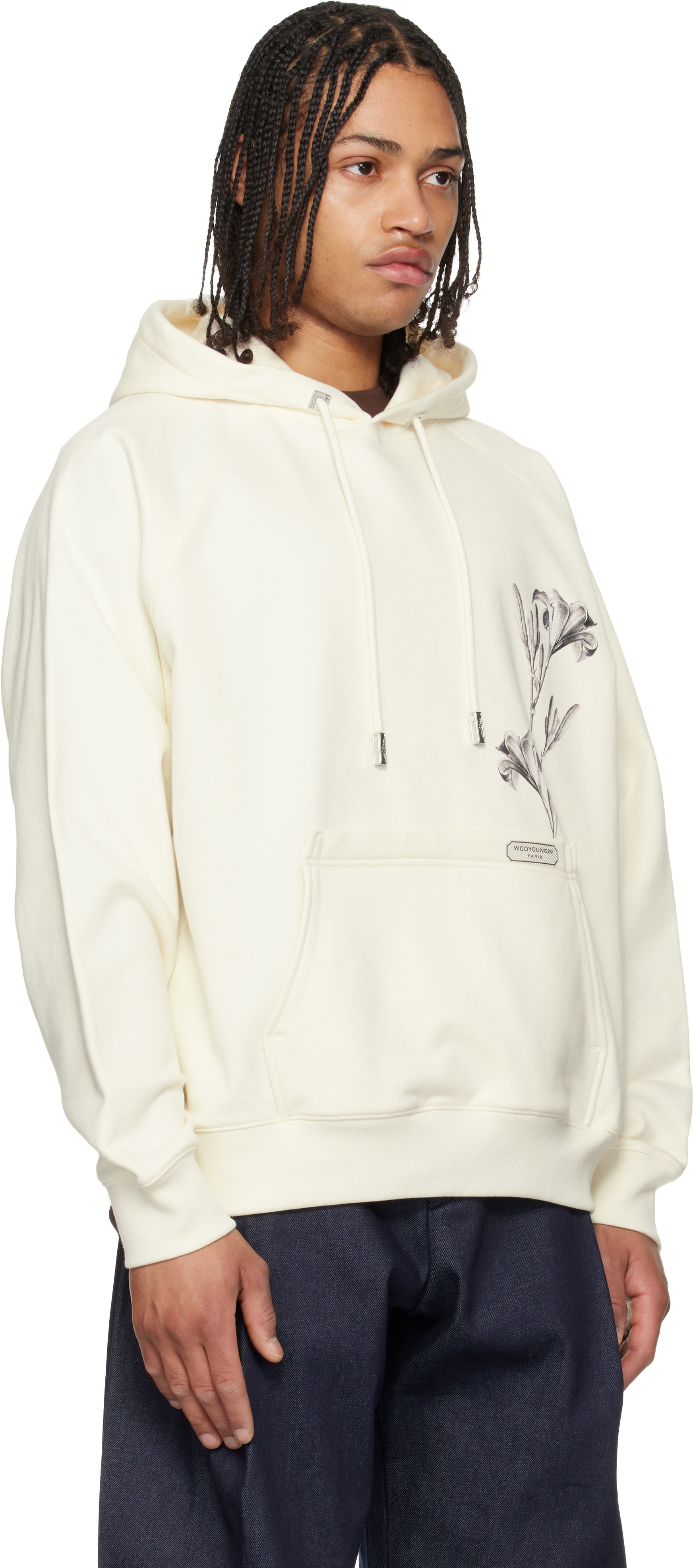 WOOYOUNGMI - Pull à capuche blanc cassé à image de fleurs