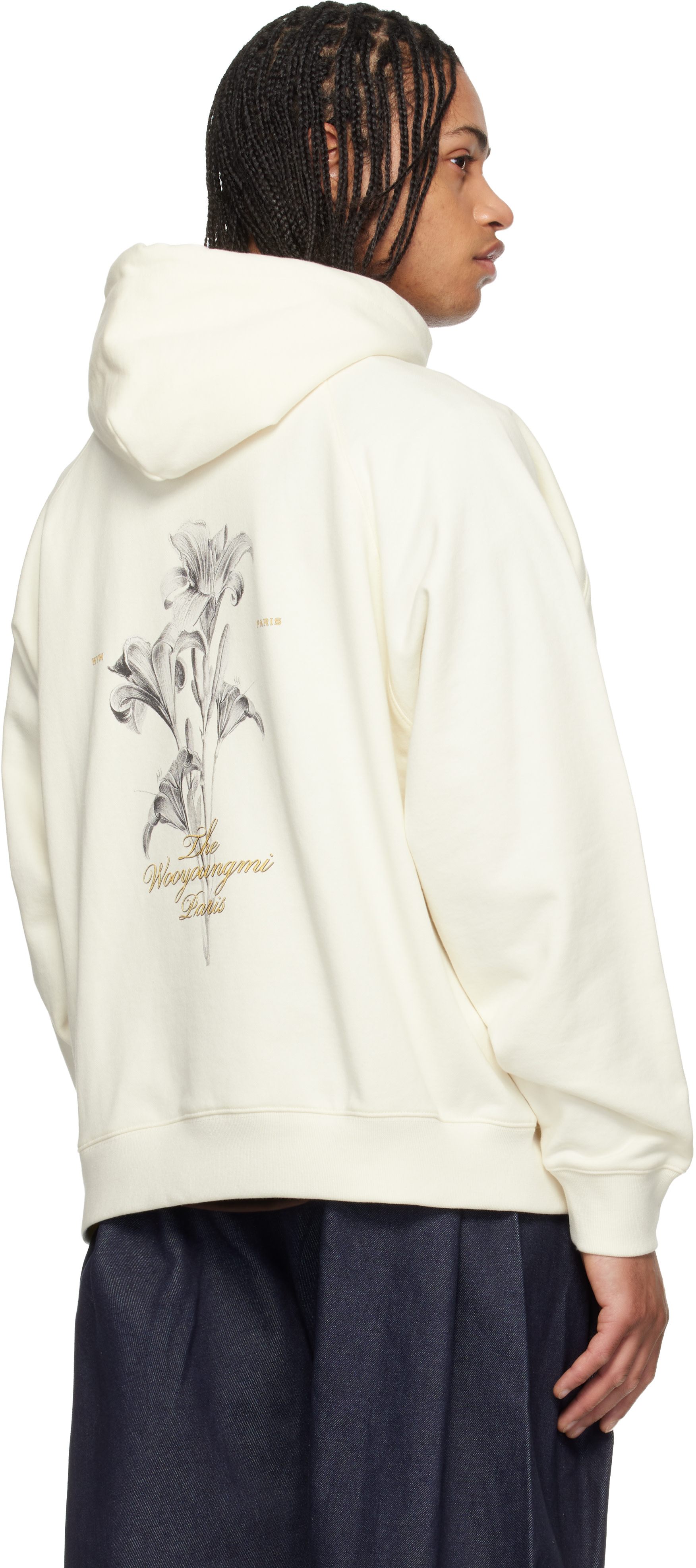 WOOYOUNGMI - Pull à capuche blanc cassé à image de fleurs