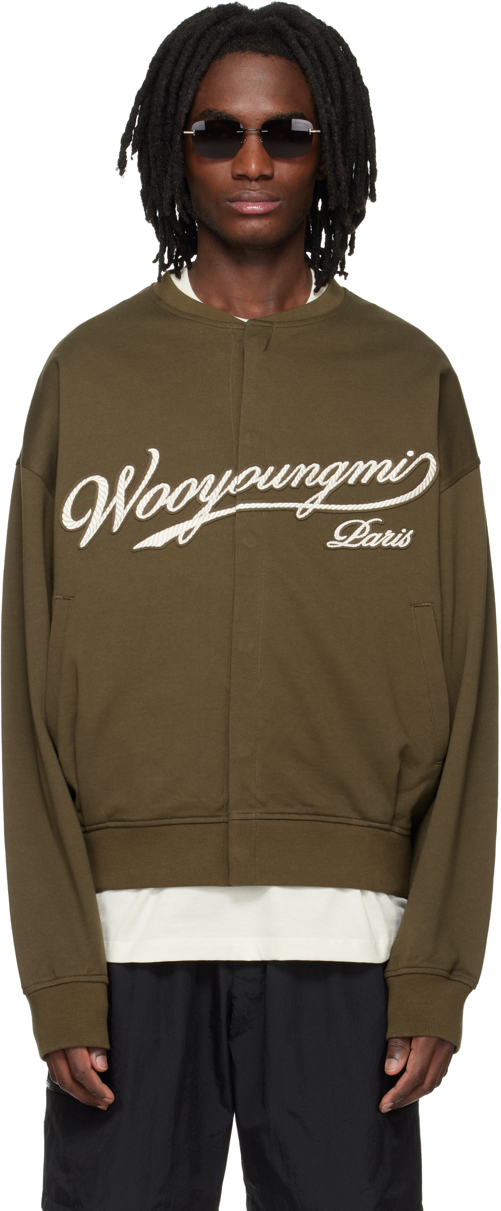 WOOYOUNGMI - Pull molletonné de style cardigan kaki