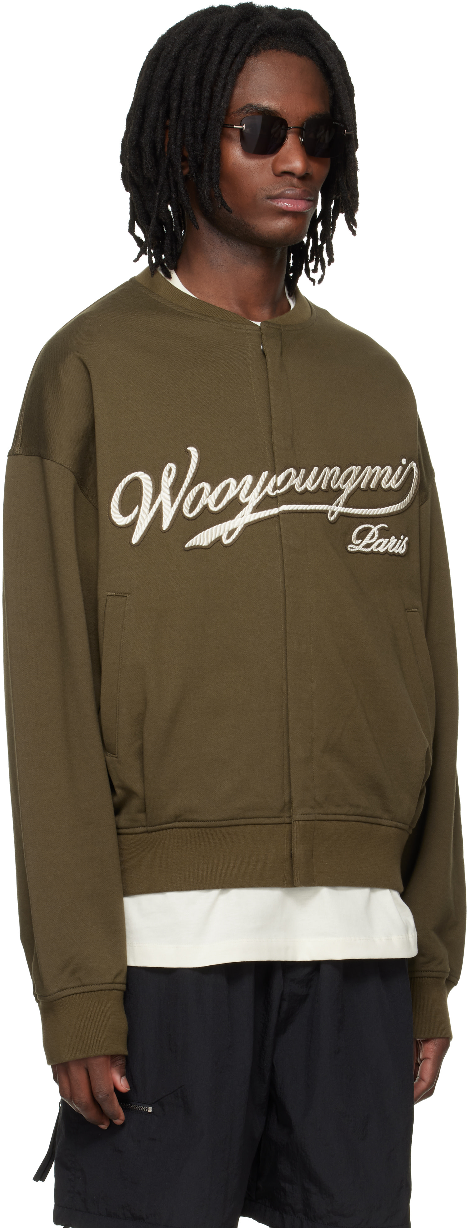 WOOYOUNGMI - Pull molletonné de style cardigan kaki