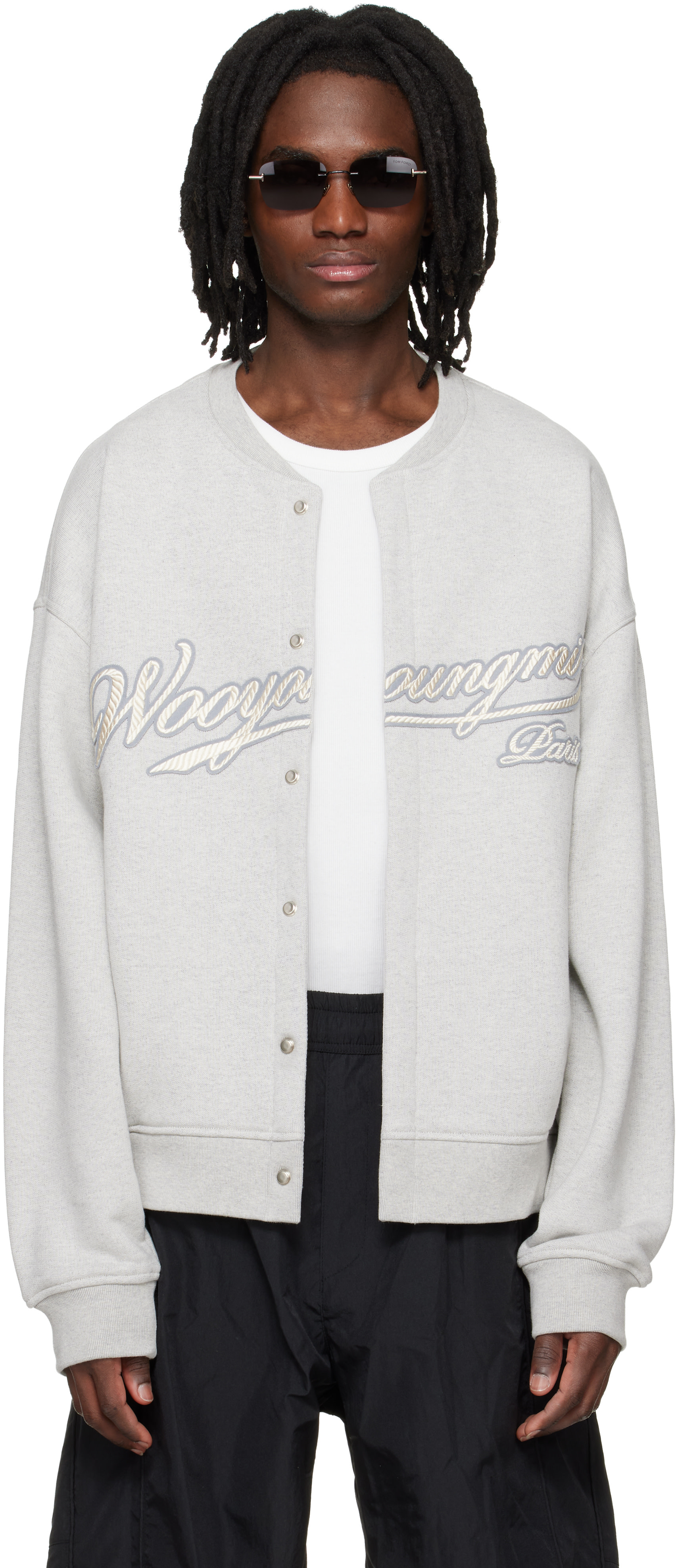 WOOYOUNGMI - Pull molletonné de style cardigan gris