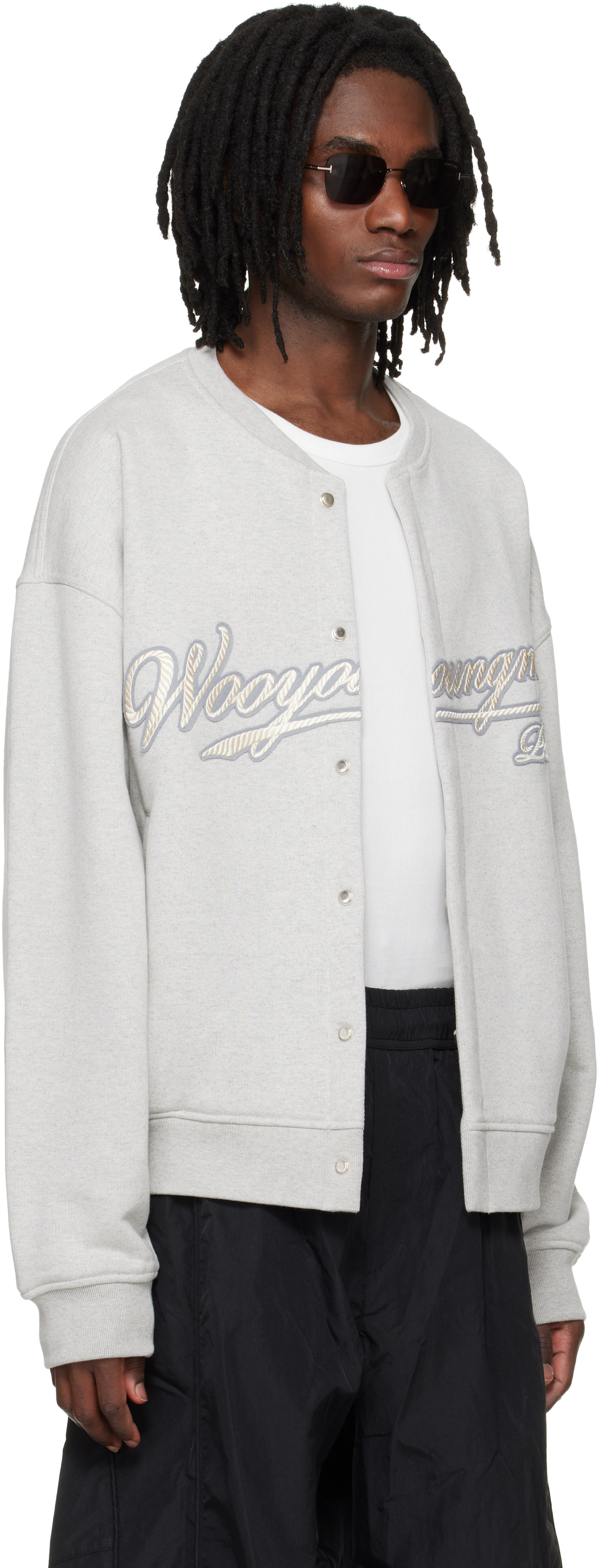 WOOYOUNGMI - Pull molletonné de style cardigan gris