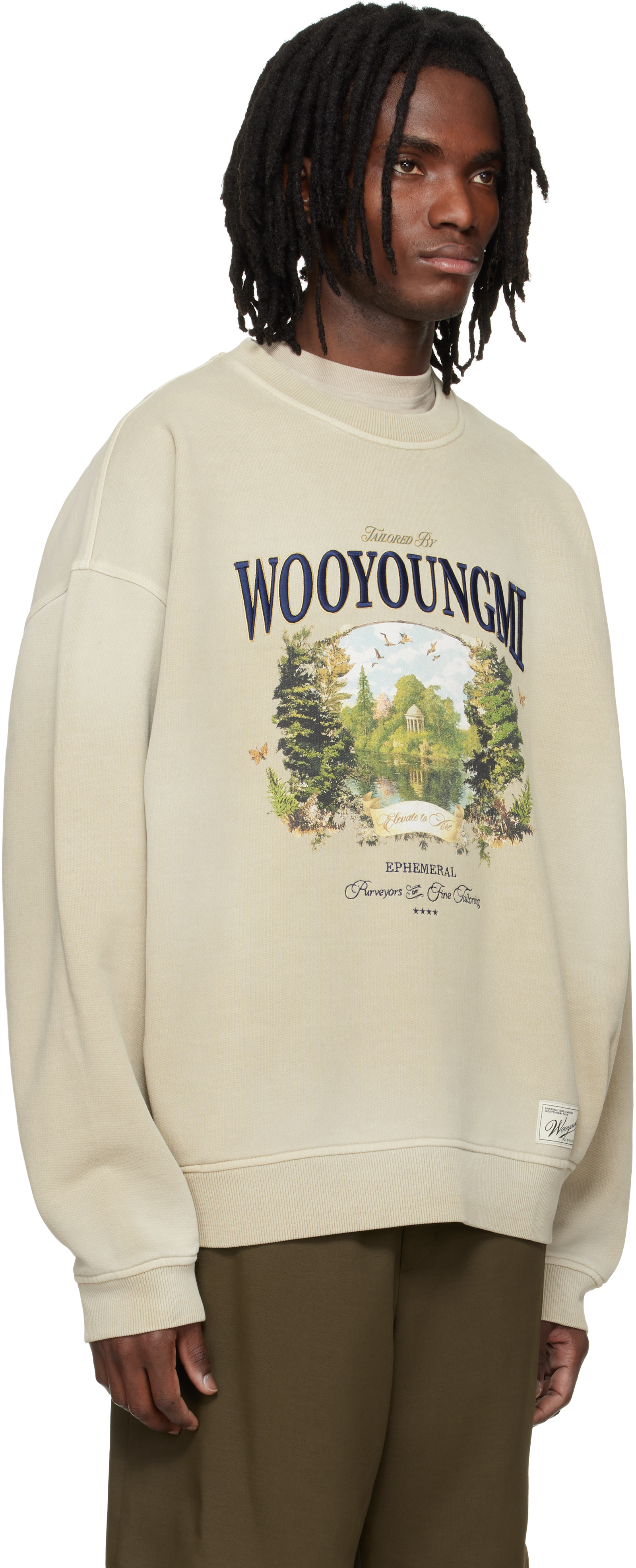 WOOYOUNGMI - Pull molletonné beige à image de jardin